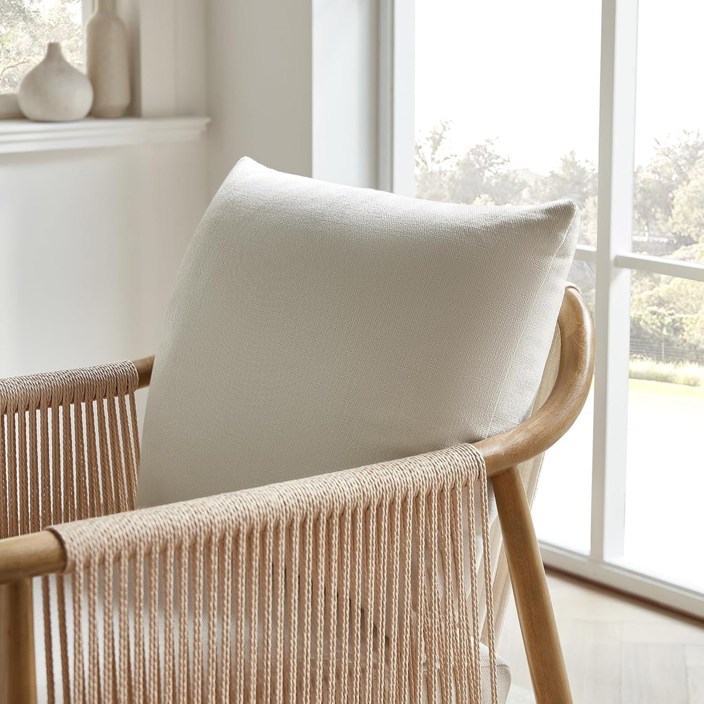 CHITA Braid Armchair Set of 2, Modern Accent Chair for Living Room, Cream