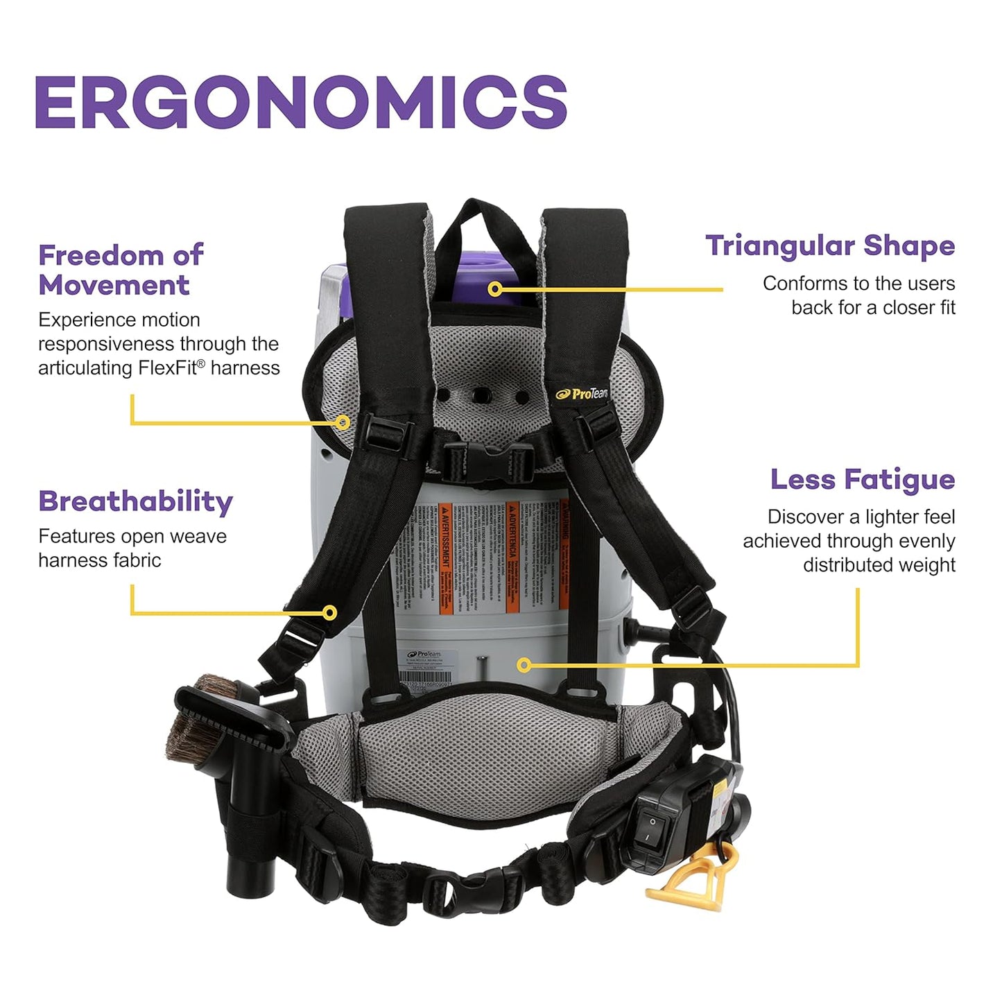 ProTeam Super Coach Pro 6 Backpack Vacuum Commercial with Telescoping Wand Tool Kit, 6 Quart, Corded, 107310