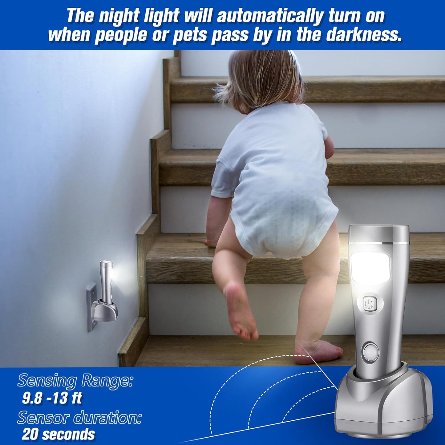 Enhon 4 Pack 4 in 1 LED Emergency Lights for Home Power Failure, Rechargeable Plug in Flashlight Motion Sensor Night Light, Automatic Turn On Power Outage Light for Home Hurricane Supplies