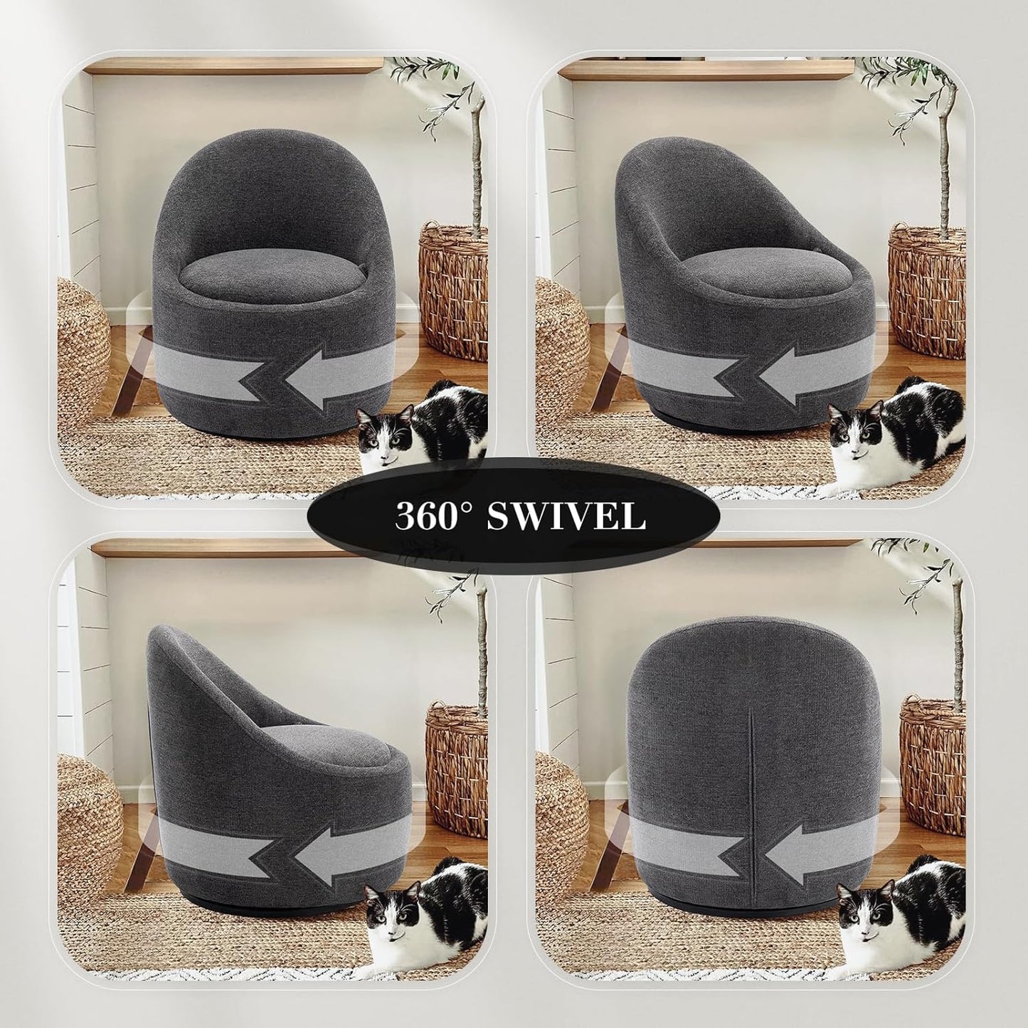COLAMY Swivel Accent Chair Set of 2, 360° Swivel Round Chair with Hidden Storage, Modern Small Barrel Armchair for Living Room/Bedroom, Darkgrey