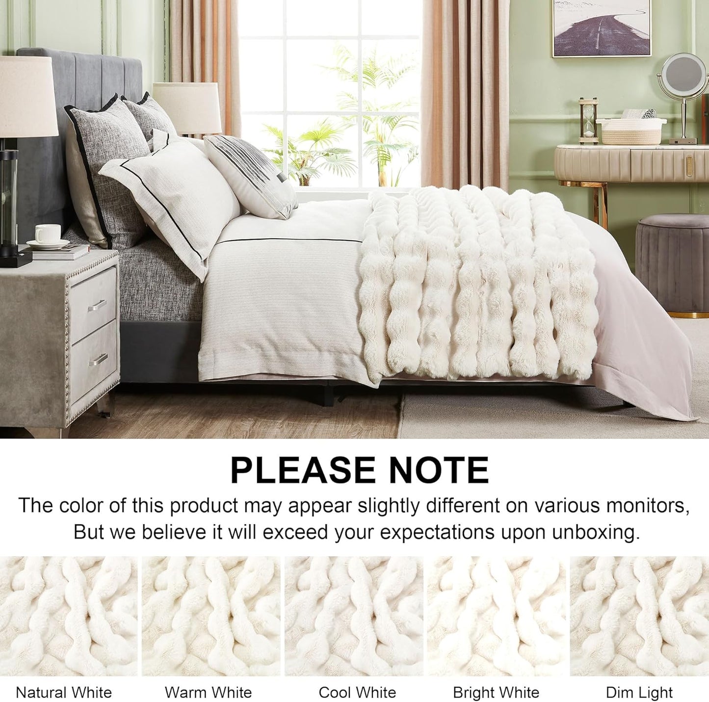 DREAMNINE Oversized Soft Thick Fuzzy Faux Rabbit Fur Throw Blanket Twin Size 60" x 71", Double Sided Comfy Plush Warm Shaggy Fluffy Blankets, Luxury Cozy Cute Furry Blanket for Bed Couch, Cream White