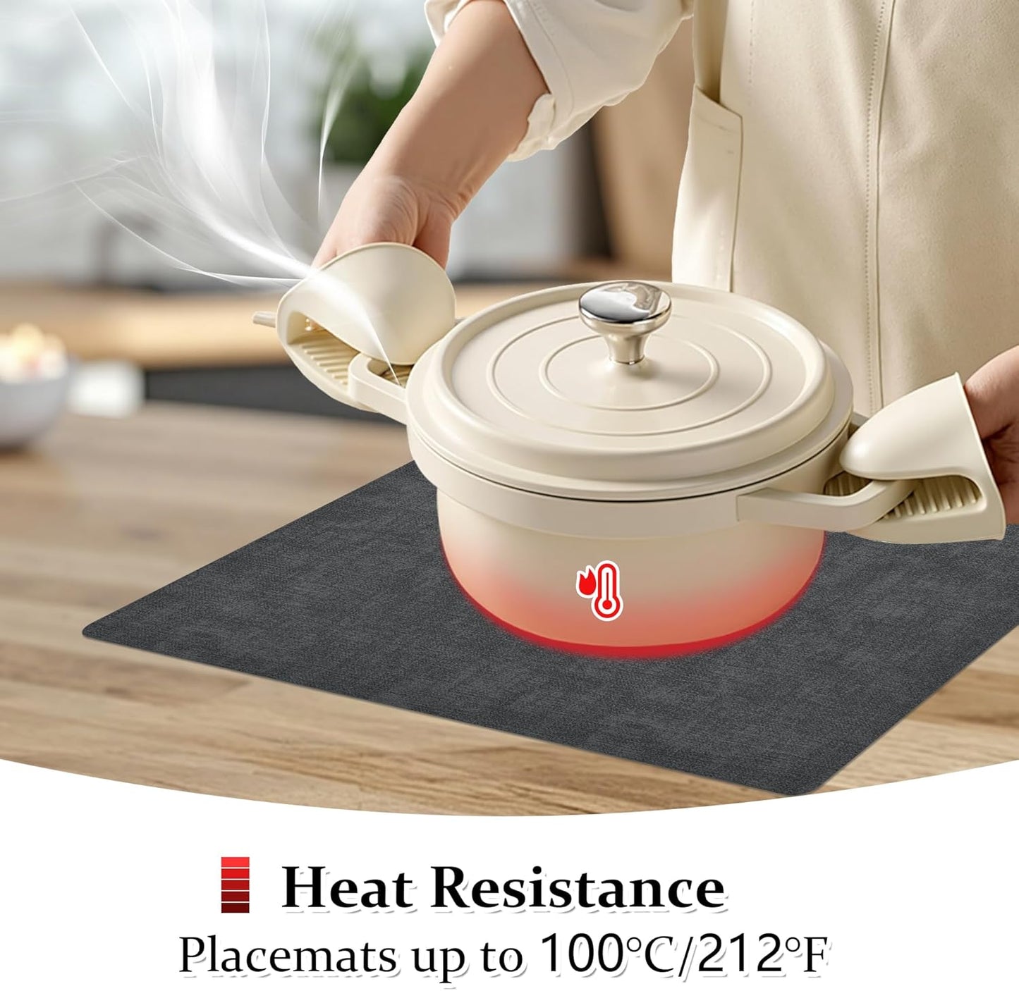 FROMHEART Faux Leather Placemats Set of 4–Waterproof,Heat/Oil Stain-Resistant PU Table Mat–Reversible,Non-Slip,Easy to Clean Place Mats for Kitchen,Dining,Indoor/Outdoor,(Dark Grey,11.8" x 17")