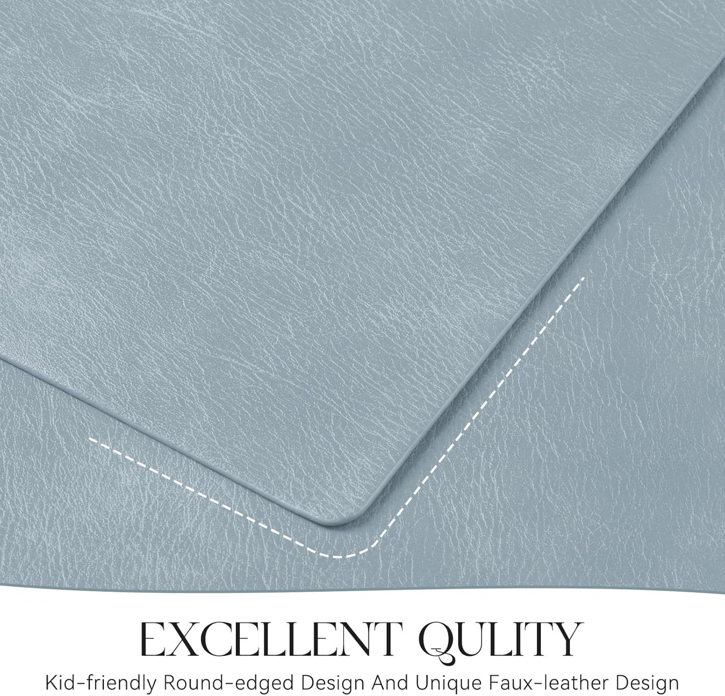 MOSAYT Vinyl Placemats Set of 8-12 X 17 Inch - Faux Leather 100% Waterproof Oil-Proof Wipeable PU Place Mats, Heat Resistant Reversible Table Mats for Kitchen, Dining, Outdoor (Light Grayish Blue)