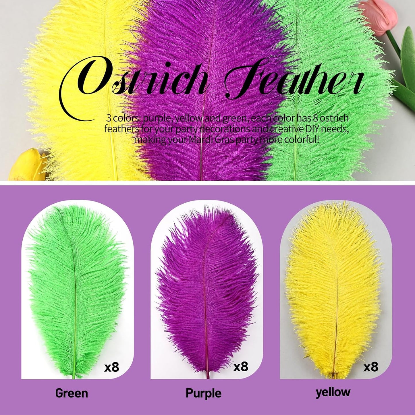 THARAHT Light Yellow Ostrich Feathers 24pcs Natural Bulk 8-10Inch 20cm-25cm for Wedding Party Centerpieces Easter Gatsbi and Home Decoration Feathers