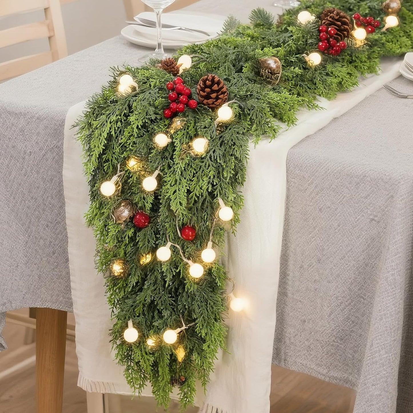 6FT Real Touch Cedar Garland for Fireplace - Artificial Christmas Garlands Realistic Faux Greenery Fake Pine Needles Garland for Holiday,Table, Window,Mantel,Stairs, Home,Indoor Outdoor Decor (2PCS)
