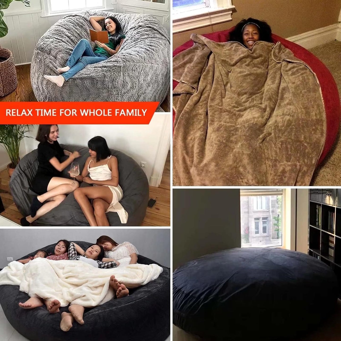 Big Huge Giant Bean Bag Chair for Adults, (No Filler) Bean Bag Chairs in Multiple Sizes and Colors Giant Foam-Filling Required- Machine Washable Covers, Double Stitched Seams (Leather Pink,6FT)