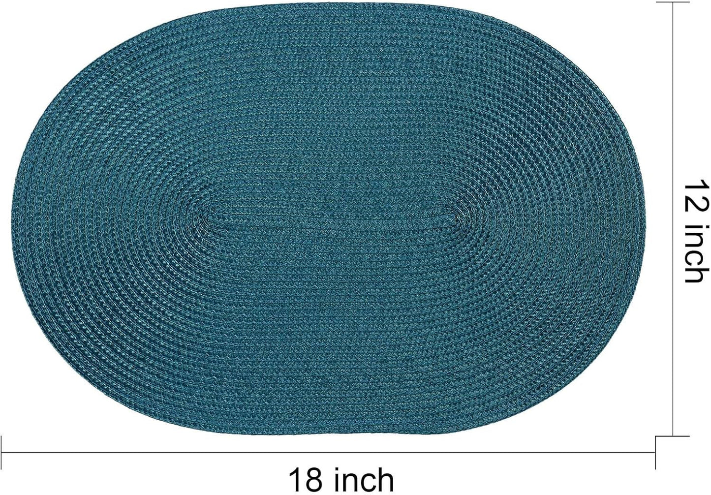 AHHFSMEI Placemats Set of 8 for Dining Table Washable Woven Vinyl Non-Slip 18x12 inches Placemat Heat-Resistant Durable Table Mats for Dining Table Easy to Clean (Oval Blue, 8)