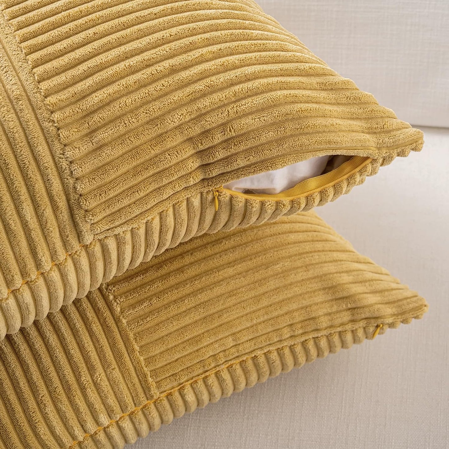 Fancy Homi 2 Packs Mustard Yellow Decorative Throw Pillow Covers 18x18 Inch for Living Room Couch Bed, Farmhouse Boho Home Decor, Soft Corss Corduroy Patchwork Textured Accent Cushion Case 45x45 cm