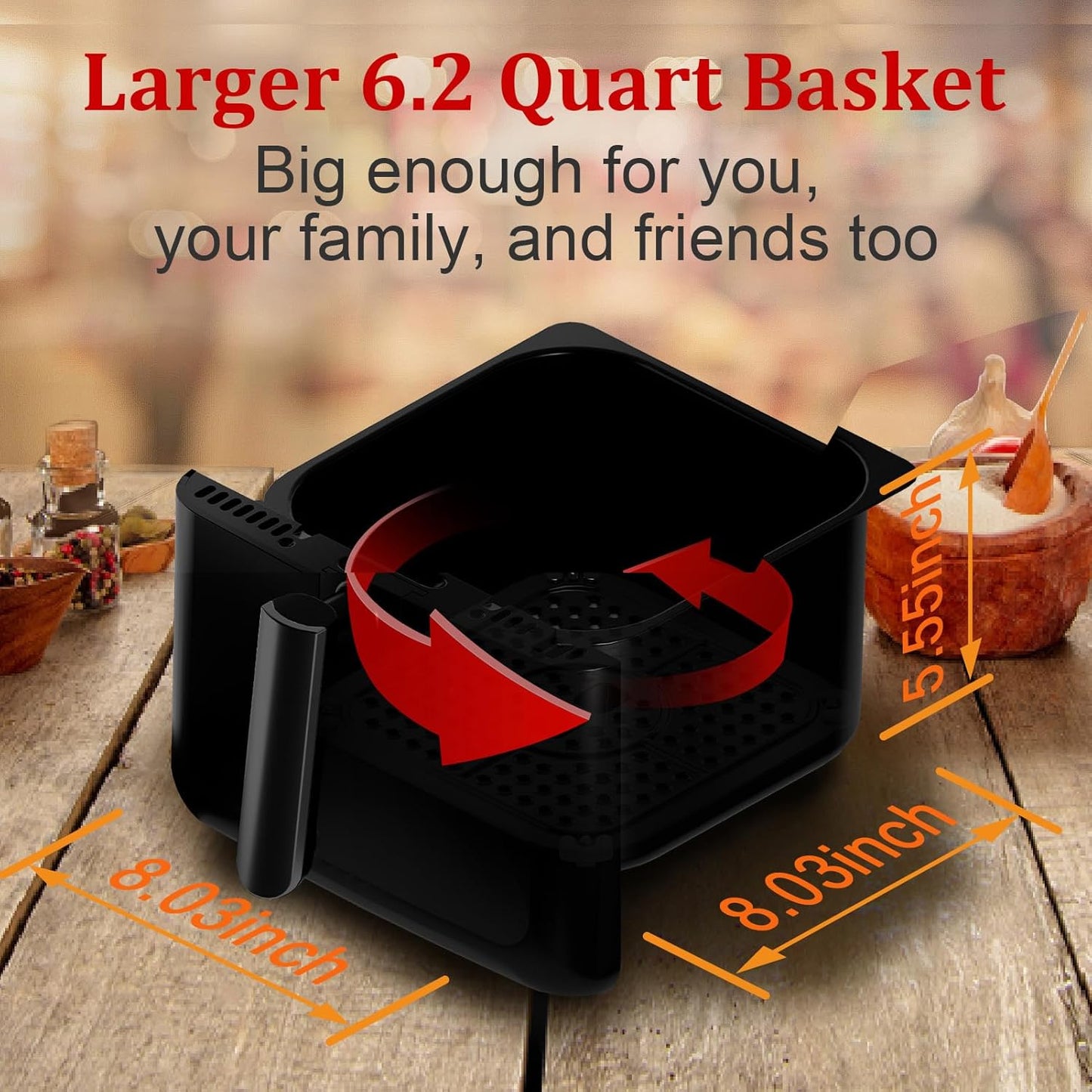 Air Fryer, 6.2QT Air Fryer Oven with LED Digital Touchscreen, 12 Preset Cooking Functions Air fryers, Bake, Reheat, Keep Warm, Nonstick and Dishwasher-Safe Basket, Stainless Steel/Black