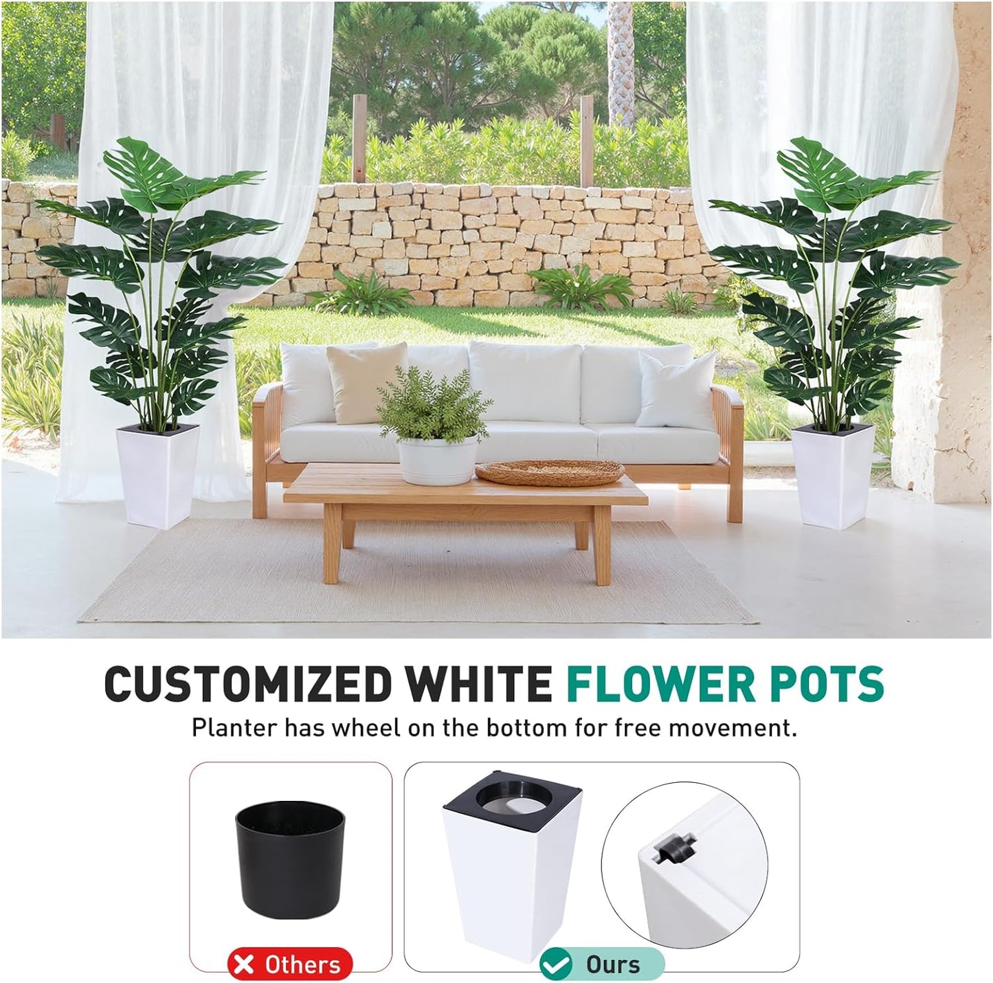 Artificial Monstera Plant 5ft, Realistic Fake Plants with Silk Leaves & Texture Trunk, Artificial Plants for Home Office Decor Indoor Outdoor Housewarming Gift