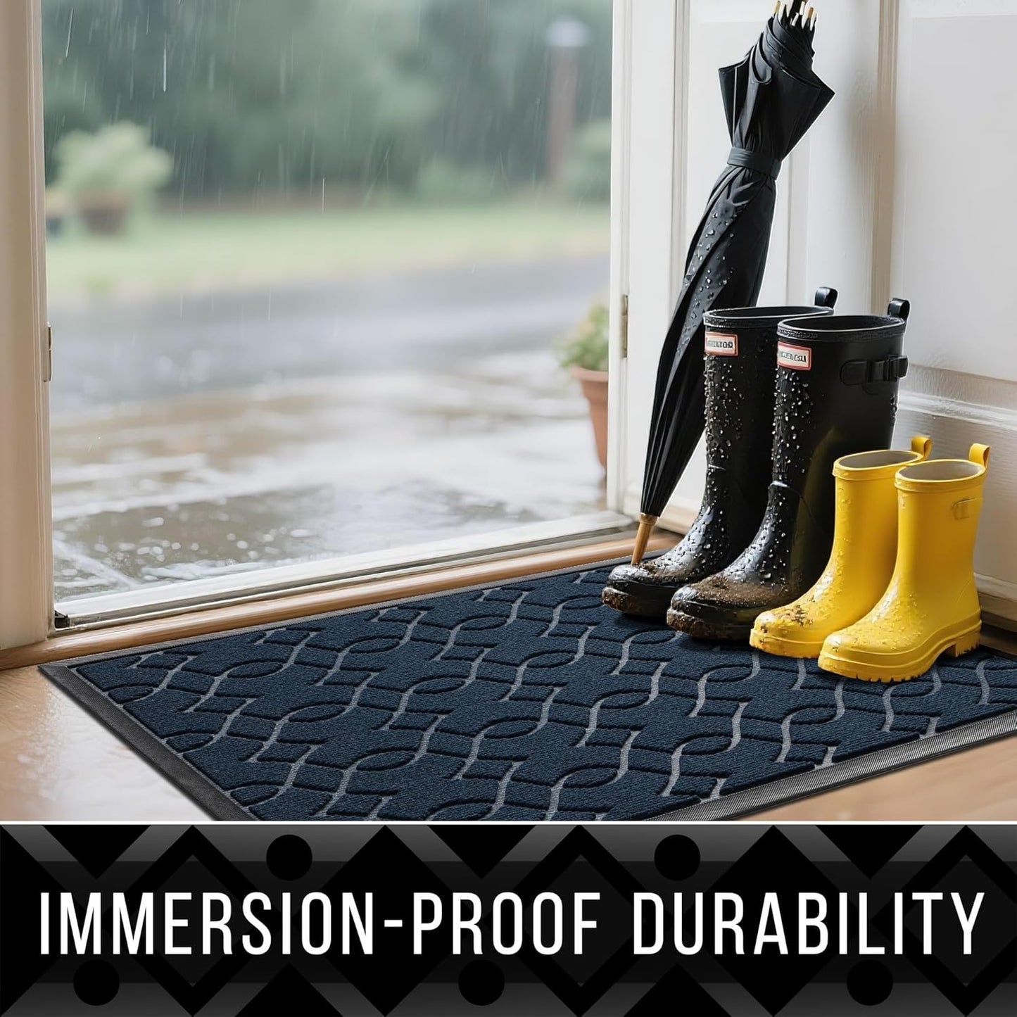 Yimobra Front Door Mat Outdoor Indoor 60x36, All-Season, All-Weather, Heavy Duty Welcome Door Mats Outside Entrance, Non Slip Porch Patio Entrance Mat, Blue