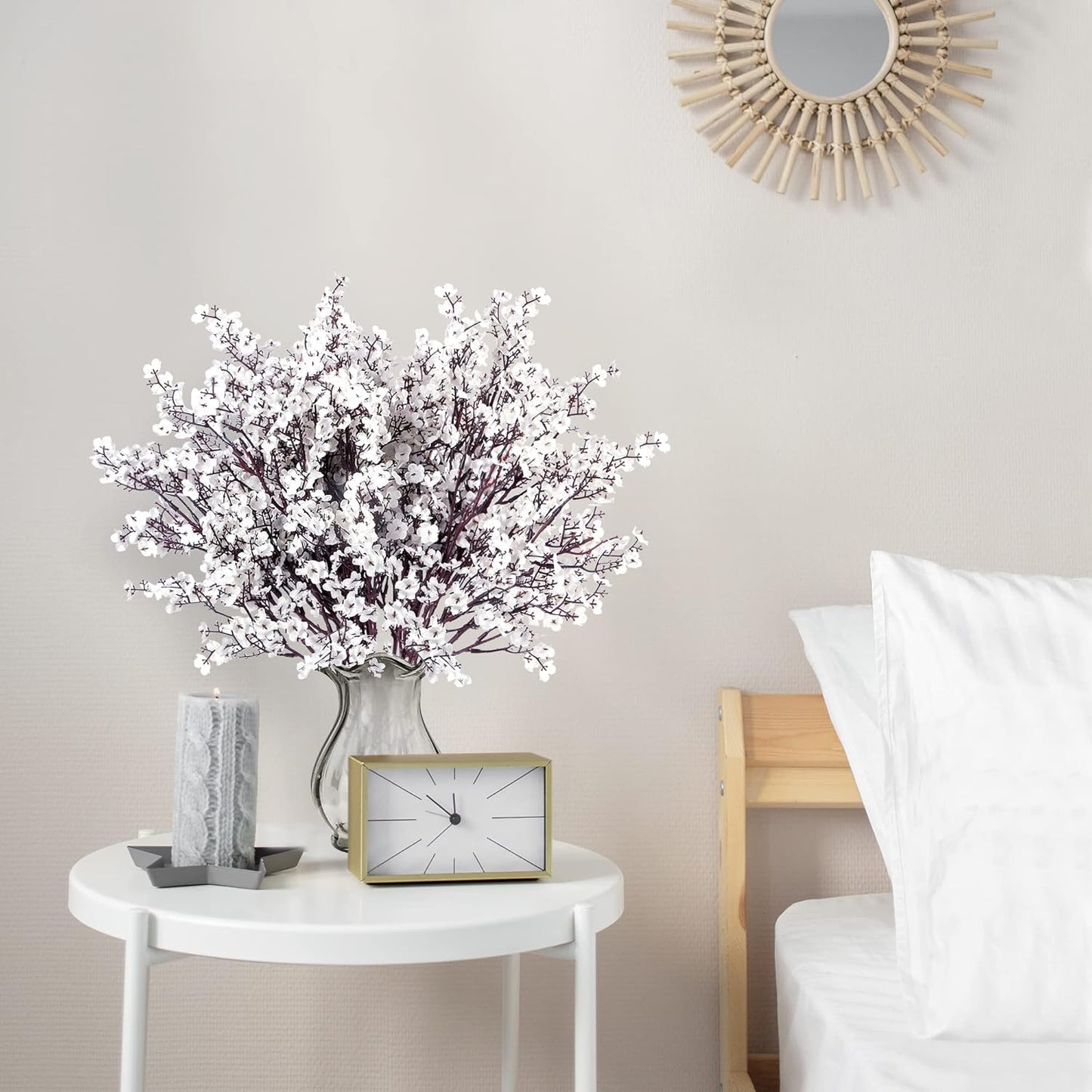 Sggvecsy 10 Pcs Babys Breath Artificial Flowers Gypsophila Bouquets Bulk Real Touch Fake Silk Flowers for Home Wedding DIY Floral Arrangement Kitchen Table Centerpiece Festival Decoration (White)