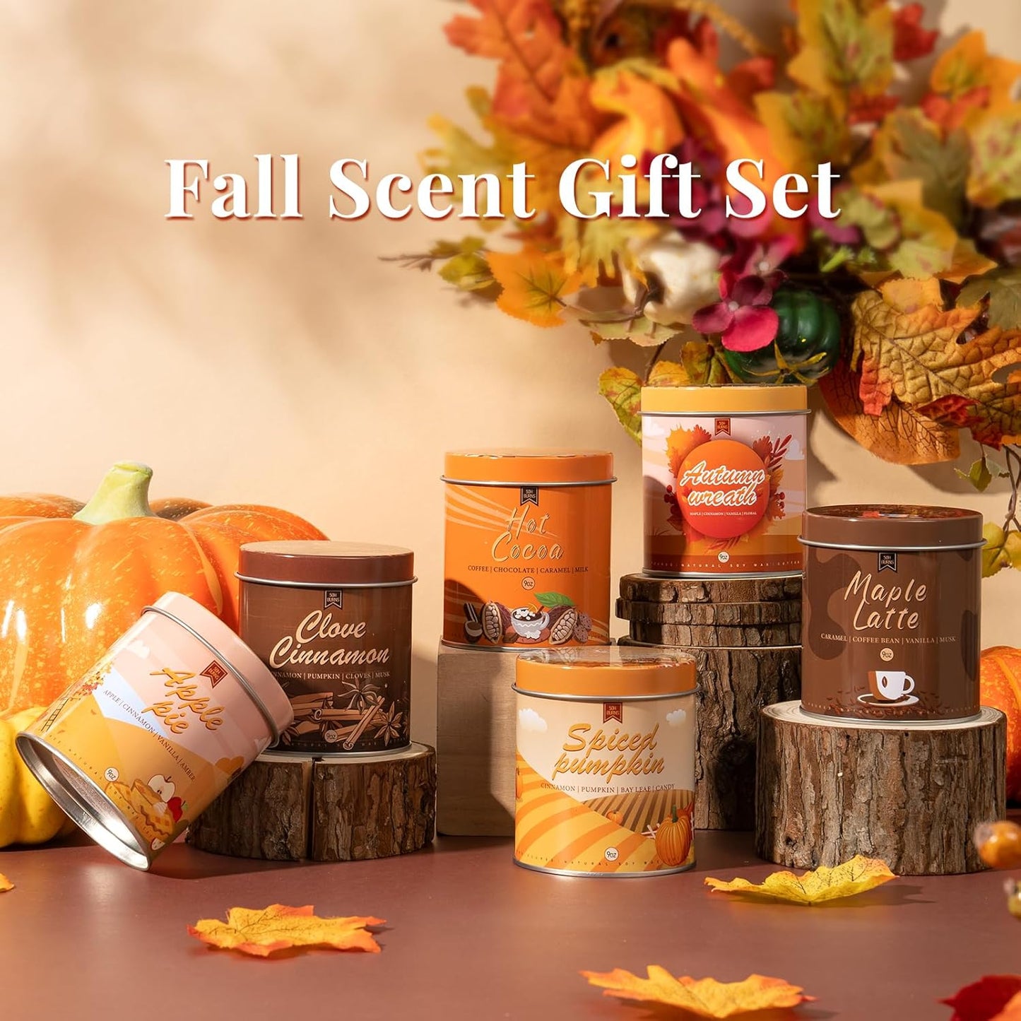Set of 6 Fall Scented Candles 9 oz Aromatherapy Non Toxic Soy Wax Birthday Candles for Halloween Christmas Easter, Birthday Gifts for Women Men Back to School Gifts for Students, 6 Warmful Scents