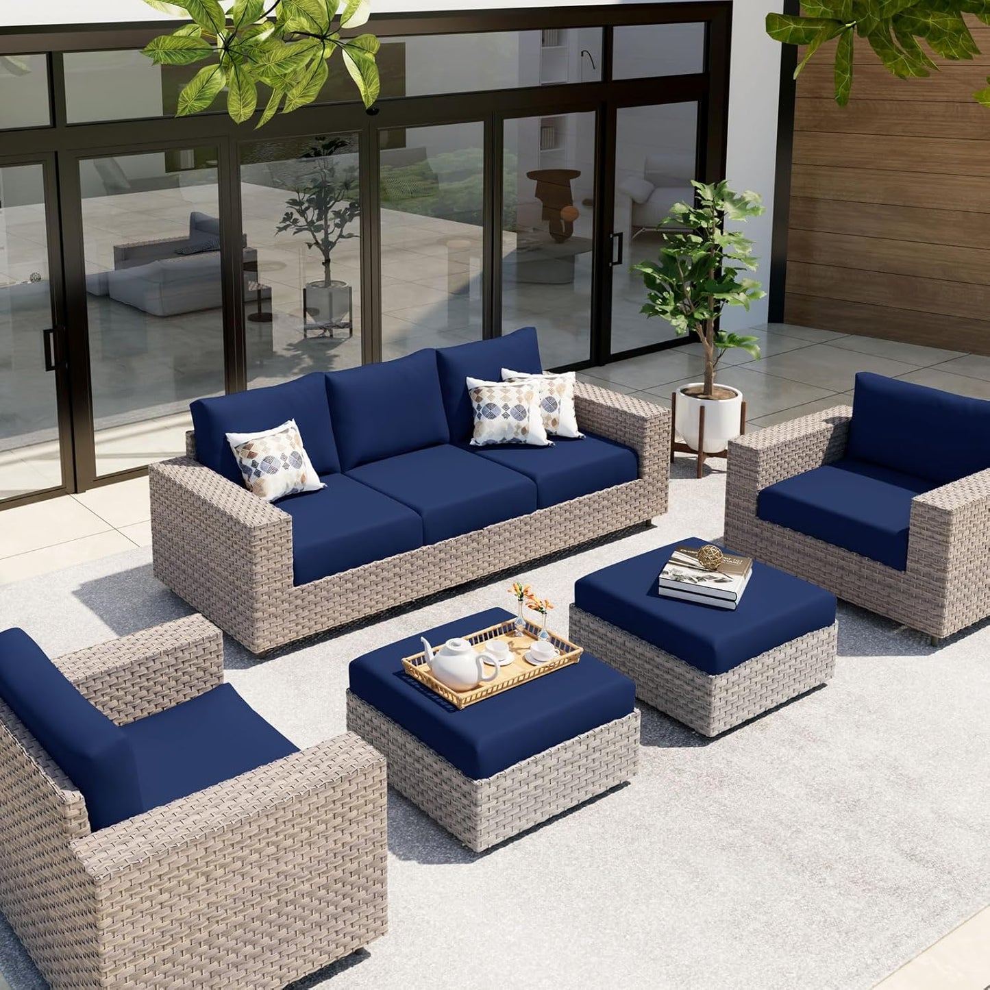 hyha Waterproof Couch Cushion Covers, Stretch Sofa Couch Seat Slipcover for Dog Washable, Non-Slip Waterproof Outdoor Cushion Covers for Patio Furniture Replacement (1 Piece for Medium, Navy)