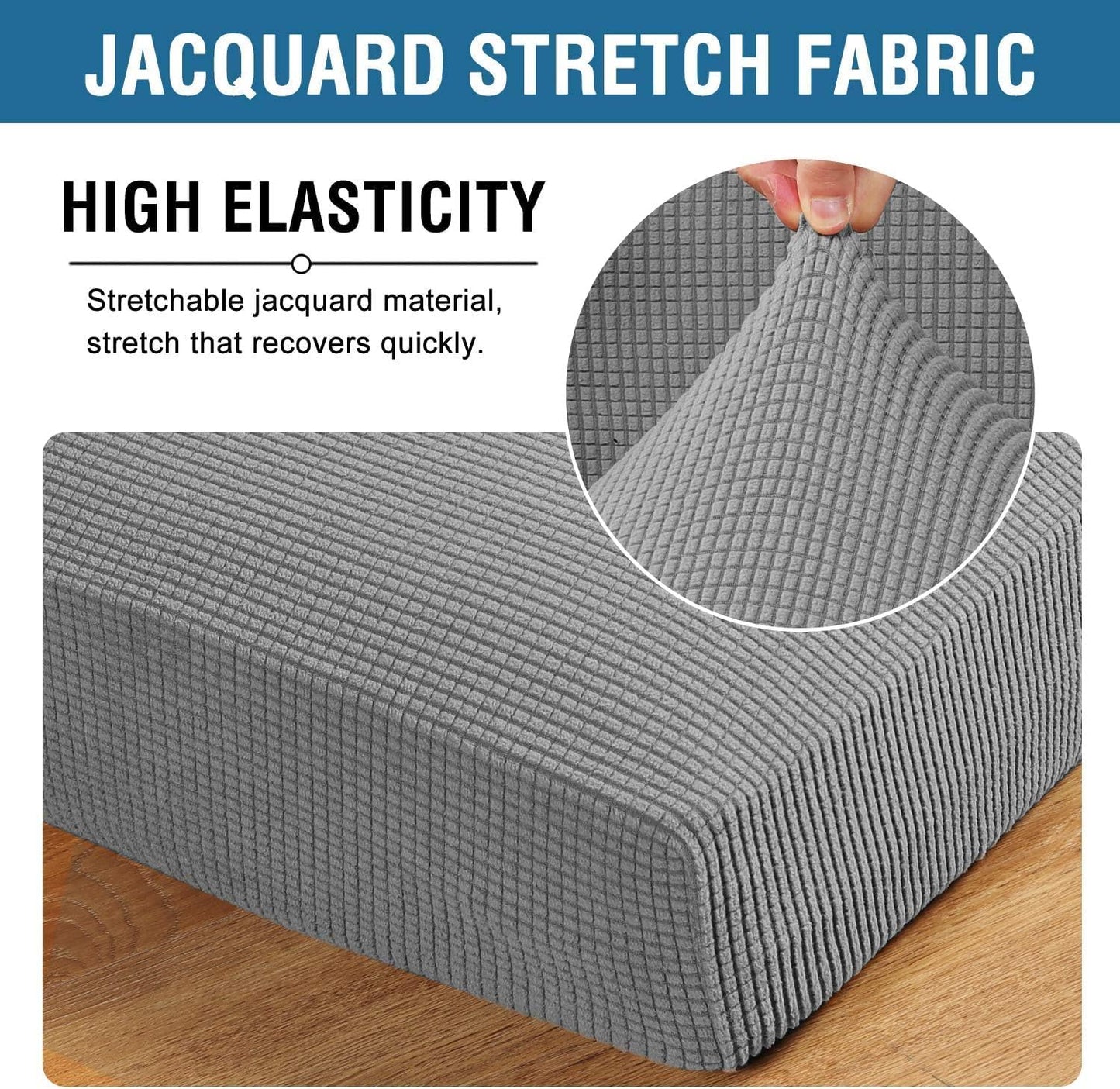 H.VERSAILTEX Super Stretch Individual Seat Cushion Covers - Sofa & Couch Cushion Slipcover Sets - Thick Jacquard Textured Twill Fabric (3 Piece XL, Dove)