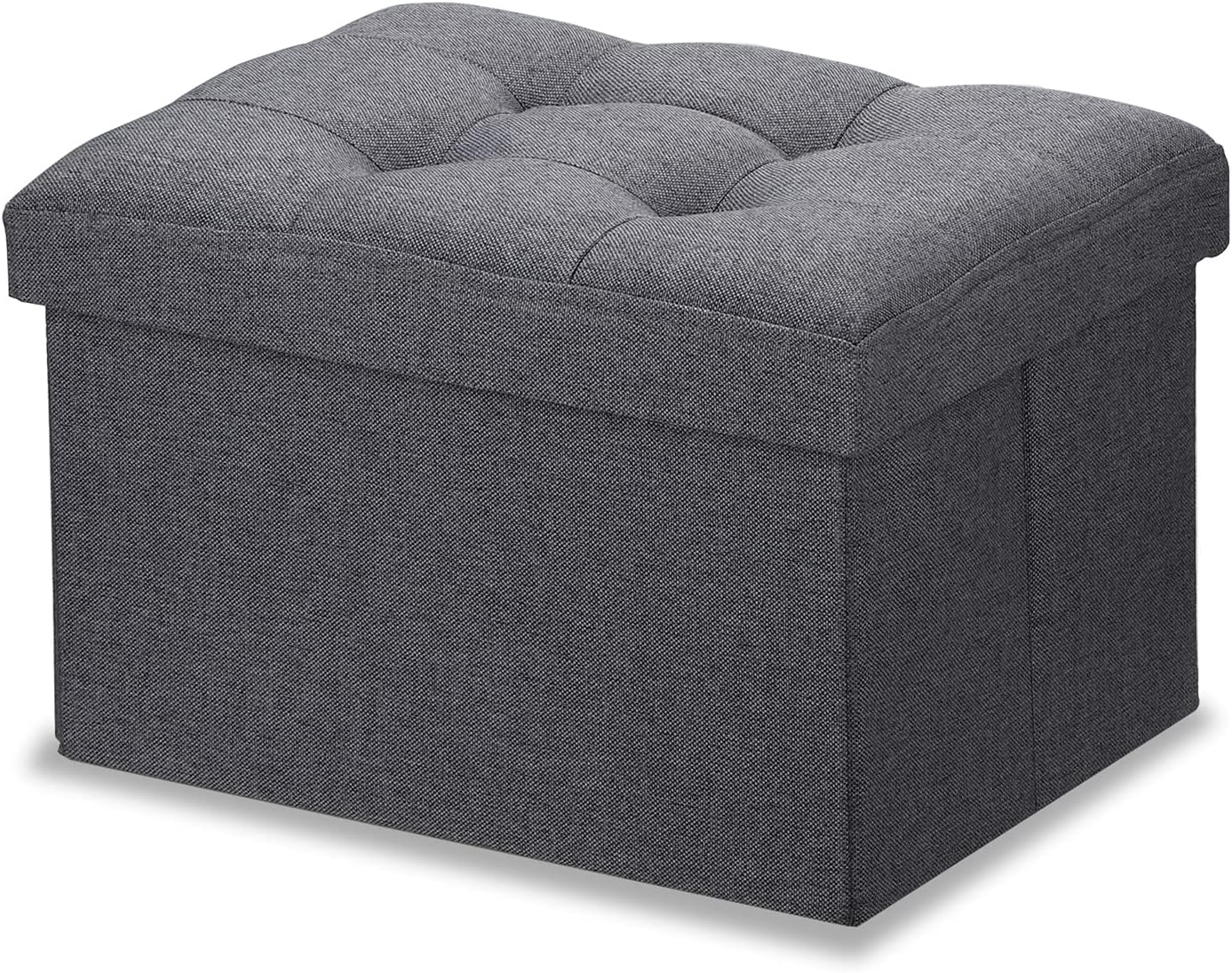 LINMAGCO Ottoman Storage Ottoman with Storage Small Foot Rest Stool Under Desk Stool Short Folding Footrest Linen Cloth Dark Gray 16X12X12IN