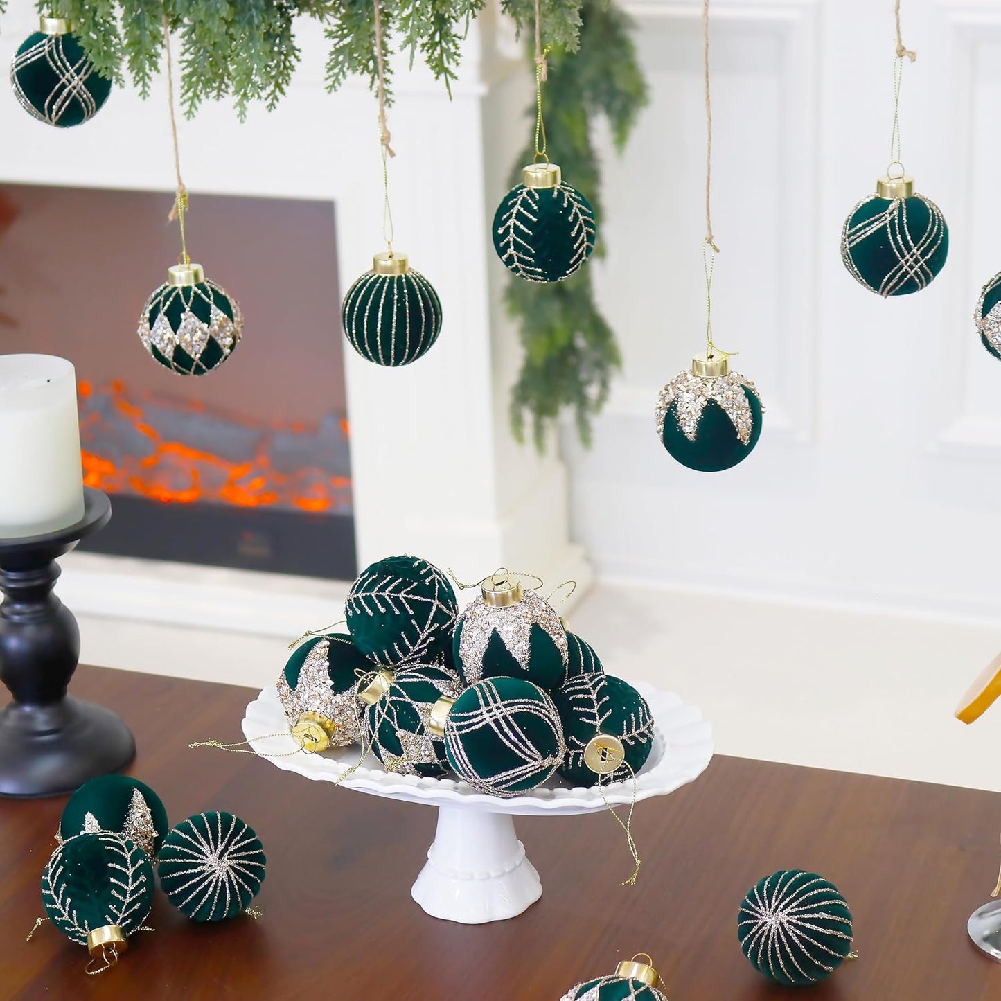 20PCS Velvet Ornaments for Christmas Tree, 2.36INCH Glitter Flocked Christmas Ornaments Decorations Balls Set Decor