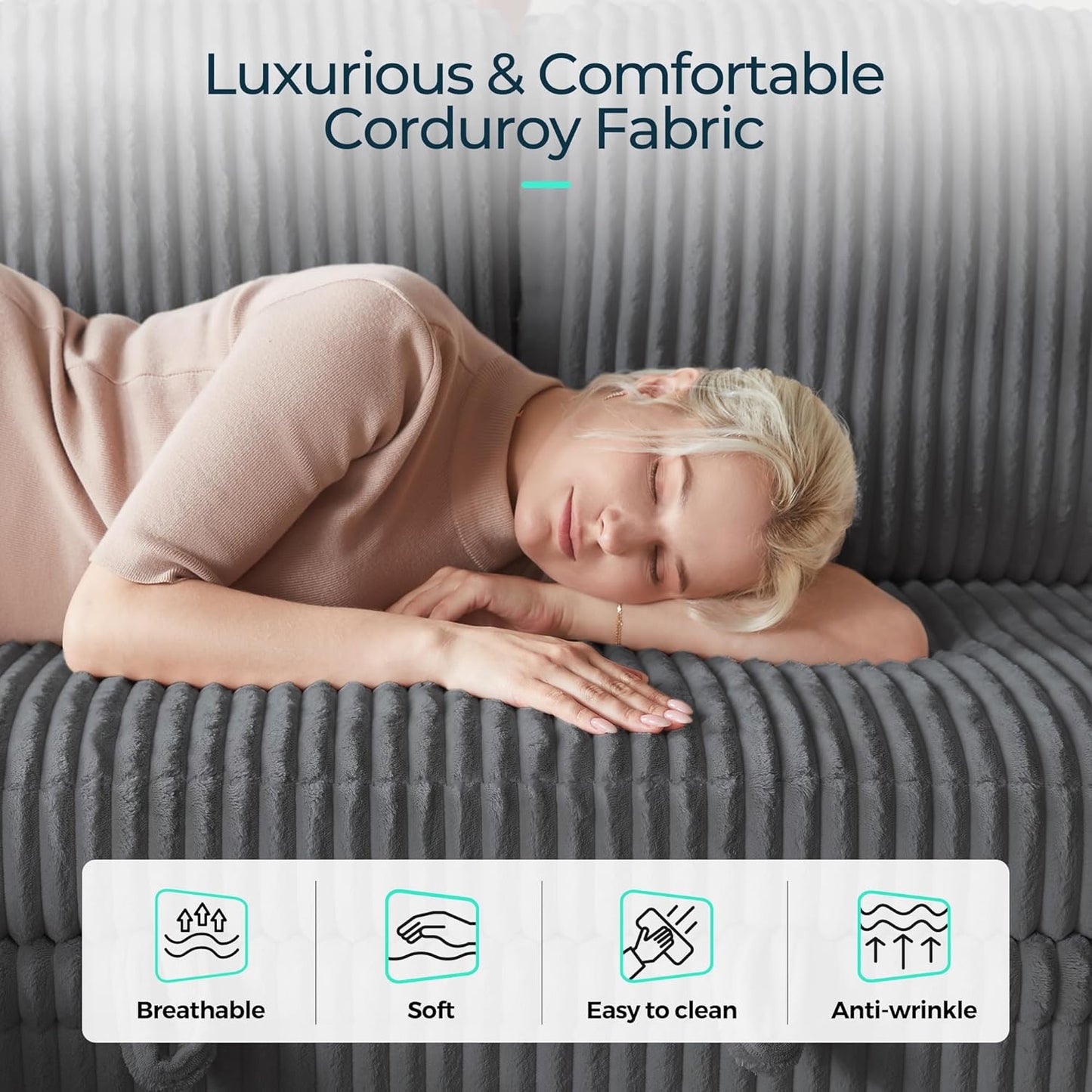 LINSY HOME Loveseat Sofa with Pull Out Couch: 2-in-1 Convertible 2 Seater Sofa Chaise with USB Charging & Cup Holders, Comfy Plush Corduroy Love Seat for Small Spaces Living Room Apartment, Grey