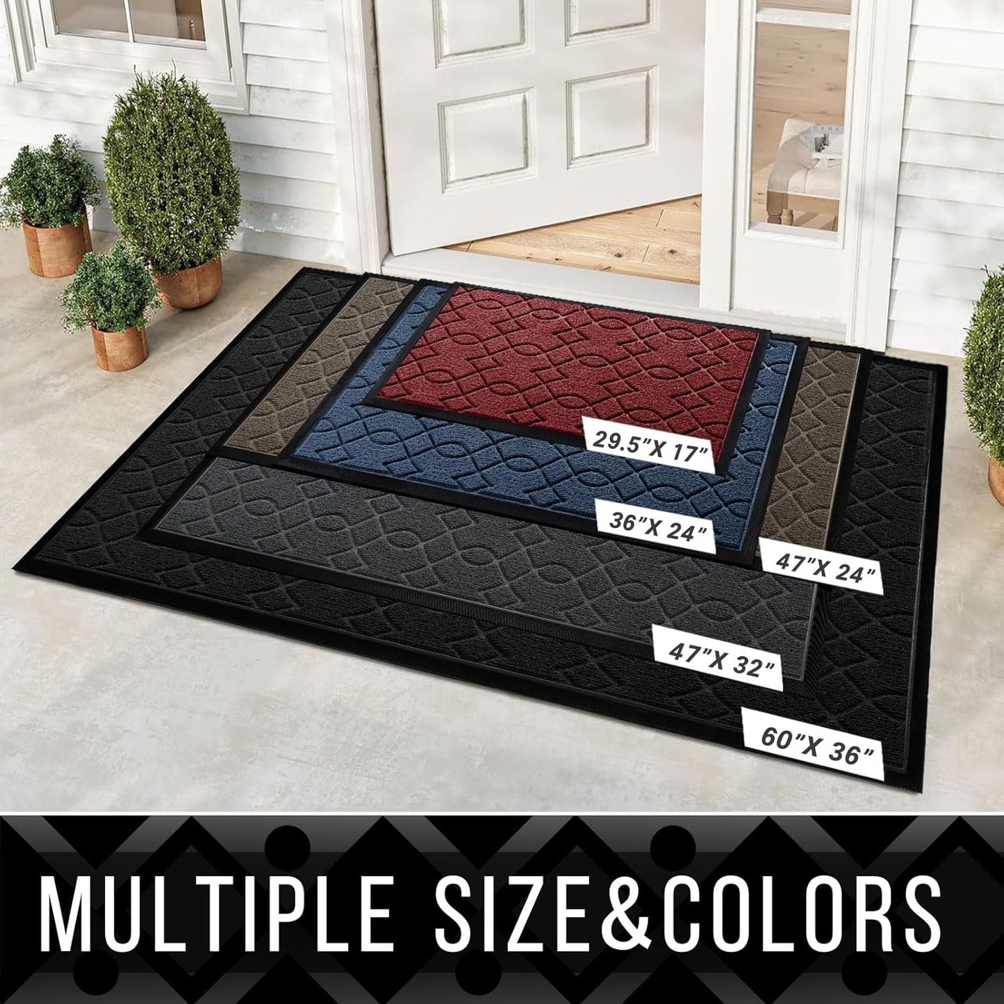 Yimobra Front Door Mat Outdoor Indoor 72x24, All-Season, All-Weather, Heavy Duty Welcome Door Mats Outside Entrance, Non Slip Porch Patio Entrance Mat, Black