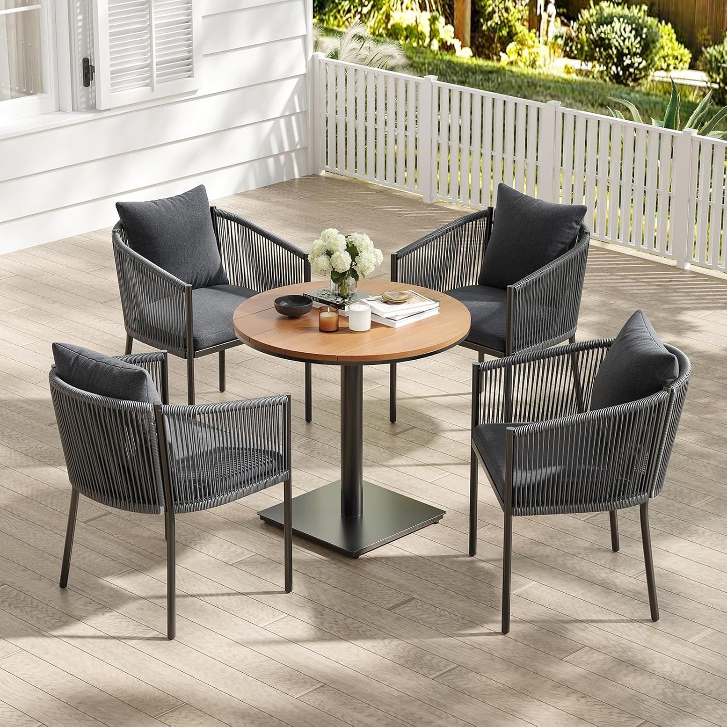 Soohow 4 Pieces Outdoor Chairs, Patio Dining Chairs, Rattan Wicker Chair Set with Cushions for Garden(Grey)