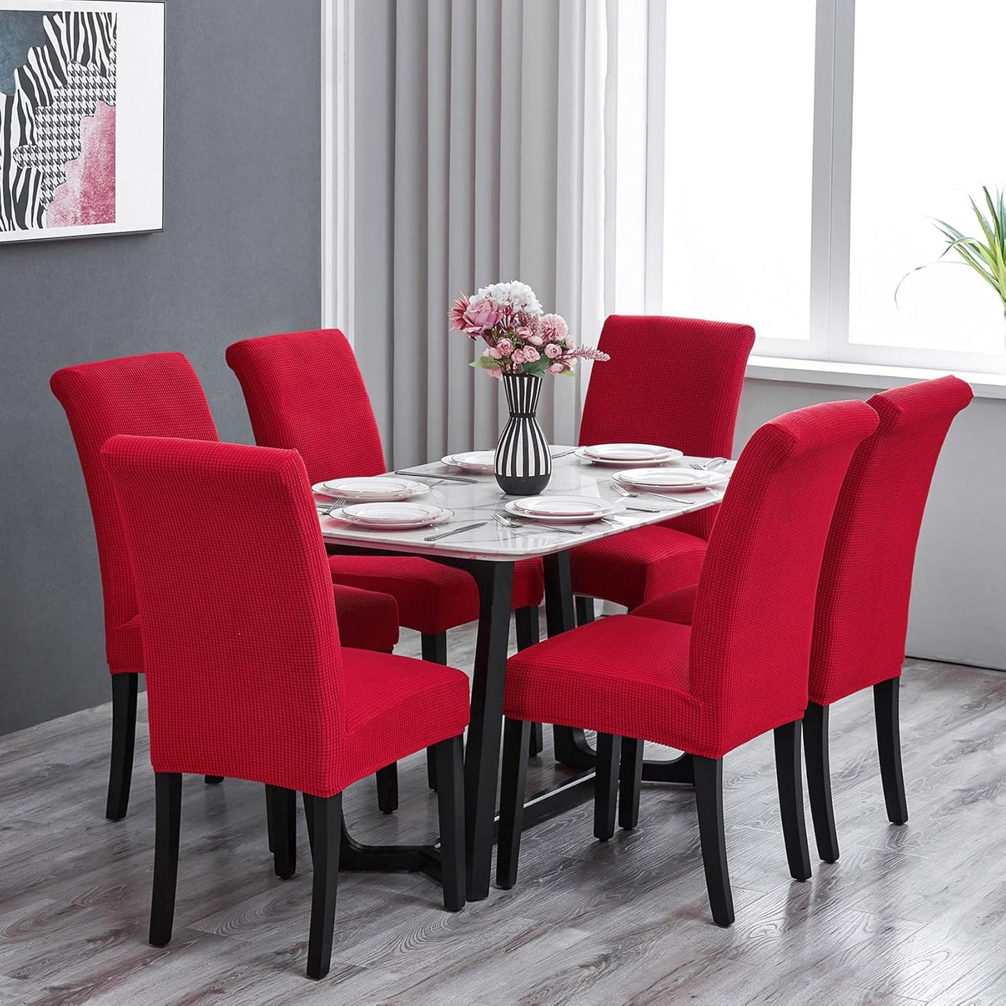 Howhic Stretch Chair Covers for Dining Room Set of 2, Removable Washable Dining Room Chair Covers, Dining Chair Slipcovers Seat Protector, Great for Home Decor and Banquet (Ruby, 6 Pack)