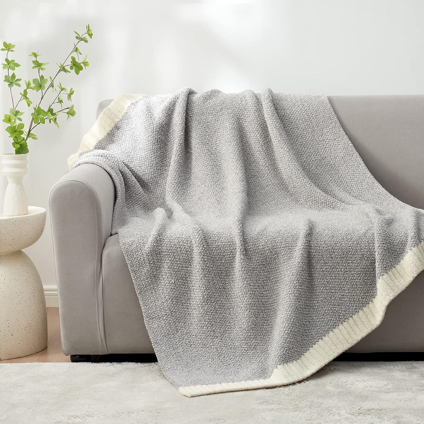 Snuggle Sac Heather Grey Throw XL Blanket for Couch, Super Soft Warm Blankets Cozy Knit Fuzzy Microfiber Throws Dupes for Sofa, Bed, Camping, Picnic, Heather Grey, 50x70 inches