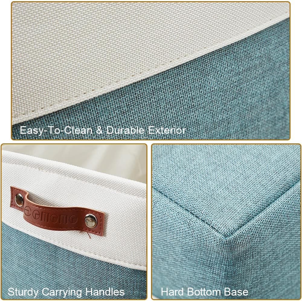 DECOMOMO Storage Bins Fabric Storage Baskets for Shelves, Linen Closet Organization Toys Nursery (Green and White, Large - 4 Pack)