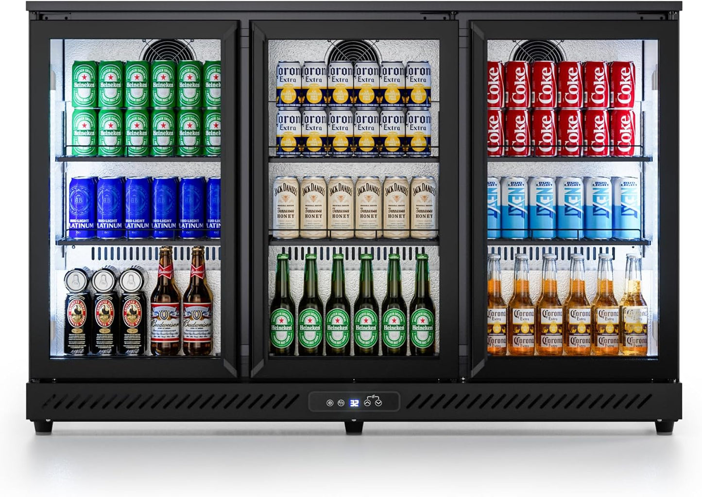 COTLIN 12.45 Cu.Ft Back Bar Beverage Cooler with Low-E Glass Auto Defrost – 3 Door Commercial Under Counter Fridge for Beer, Soda, Wine– Triple Fan Cooling, ETL NSF Approved