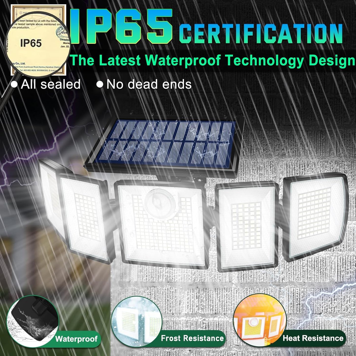 Solar Lights Outdoor Waterproof Motion Sensor with Stake - 2-in-1 In-Ground/Wall Mount, 416 LED 3000LM Super Bright 3 Brightness 3 Modes 360° Illumination Solar Security Lights for Outside, 1Pack