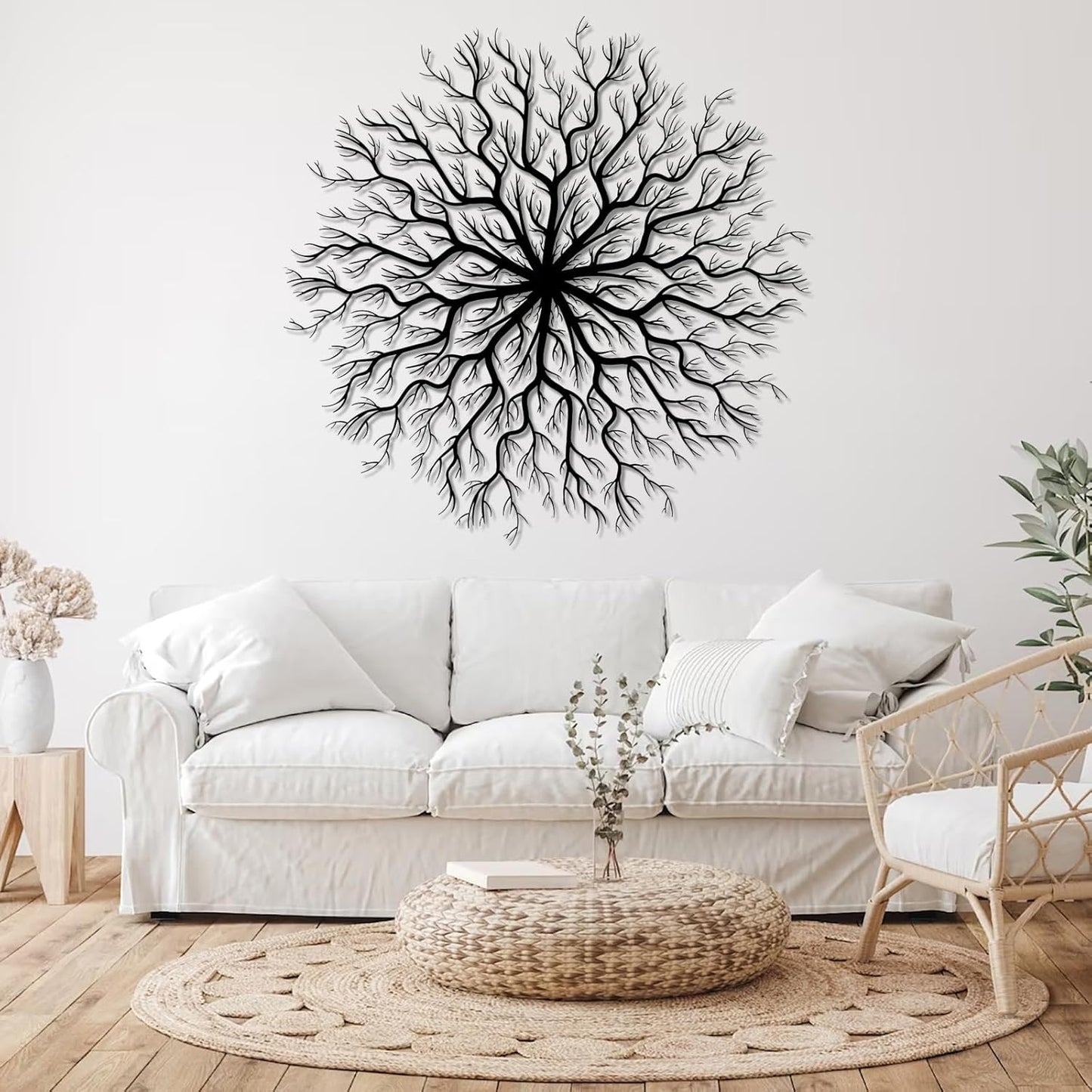Tree of Life Metal Wall Art, Metal Tree Wall Art, Large Round Sculpture, Round Branch Wall Decor, Large Branch Artwork, Nature Sign, Wall Decor for Living Room, Housewarming Gift (White, 19"x19"|47x47cm)