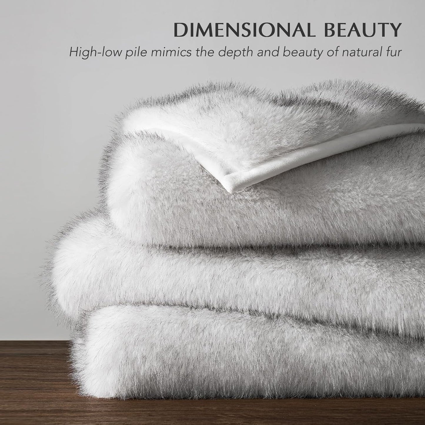 Luxury Faux Fur Throw Blanket, Soft Fluffy Faux Mink Blankets for Bed, Couch, Sofa, Thick Cozy Plush Warm Fur Throws with Reversible Velvet, Frosted White Wolf, 60"x80"