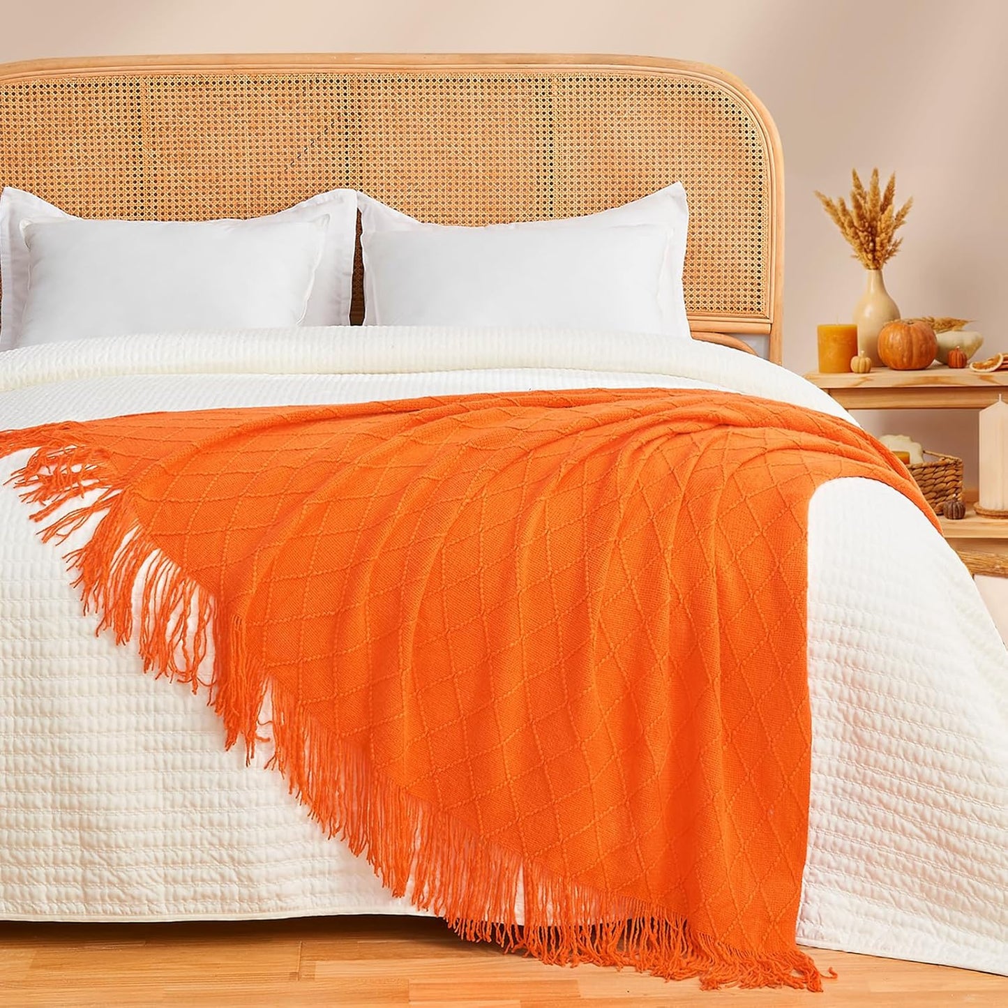 inhand Fall Throw Blanket Burnt Orange Halloween Decor for Couch, Soft Living Room Home Decor Knitted Blanket, Outdoor Lightweight Autumn Blanket, Farmhouse Warm Fall Decoration Indoor, 50"x60"