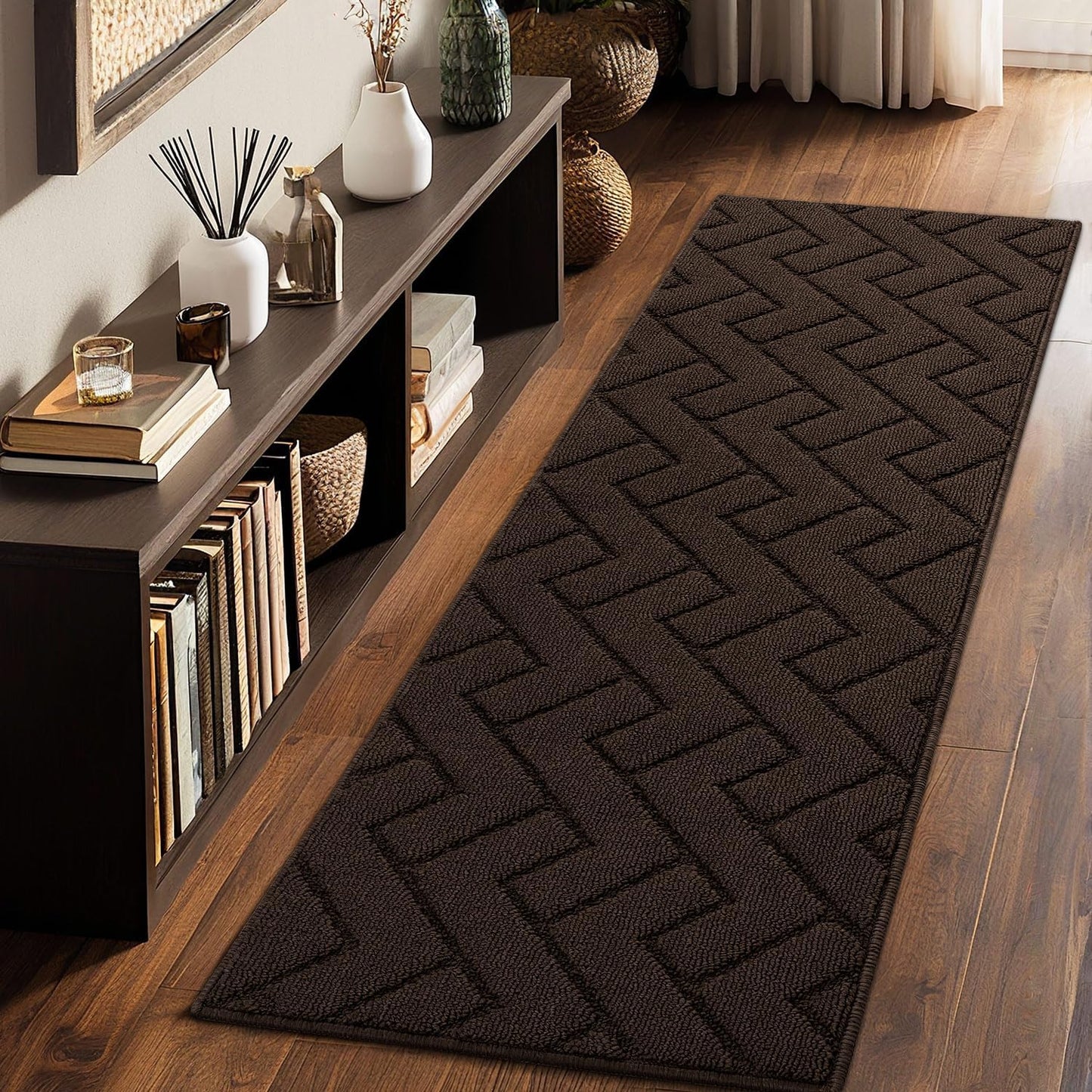 hicorfe Indoor Doormat,Front Back Door Mat Rubber Backing Non Slip Door Mats 20"x59" Absorbent Resist Dirt Entrance Doormat Inside Floor Mats Entryway Washable Low-Profile for Patio,Garden(Coffee)
