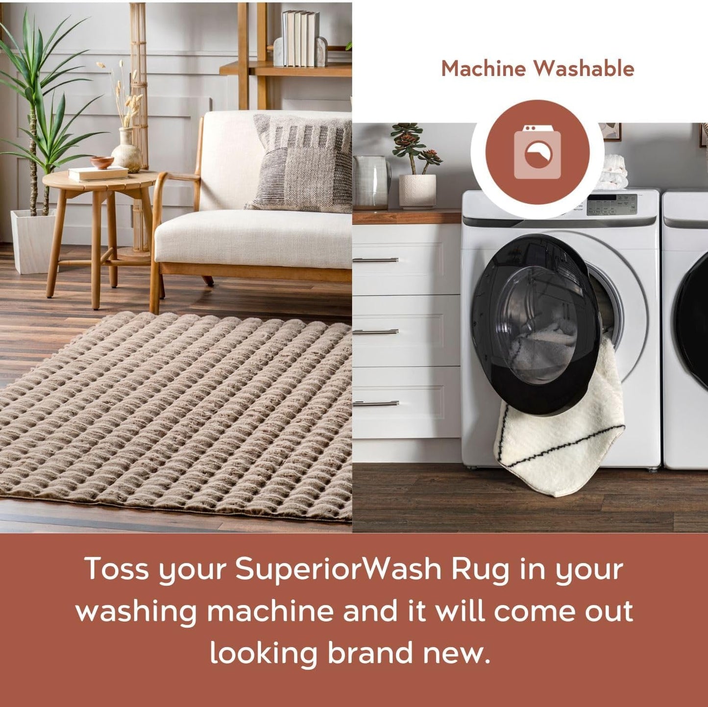 nuLOOM 5' x 8' Cozy Plush Area Rug, Machine Washable, Non-Slip, Soft Fluffy Shag Carpet for Living Room Bedroom Kids Room Nursery Home Decor, Jeni Taupe