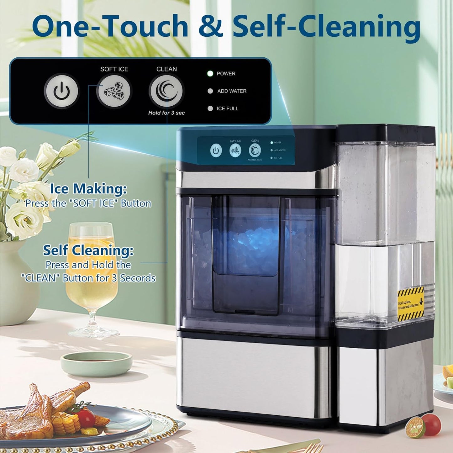 Nugget Ice Maker Countertop with 0.8Gal Removable Tank for Chewable Ice, 41Lbs/24H, One-Touch Fast Ice in 6 Mins, Self-Cleaning & Ultra Quiet for Home, Office, Party