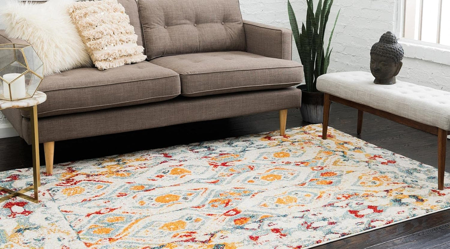 Unique Loom Rosso Collection Vintage, Geometric, Bohemian, Traditional, Distressed, Southwestern Area Rug, 8' 0" x 10' 0", Multi/Ivory