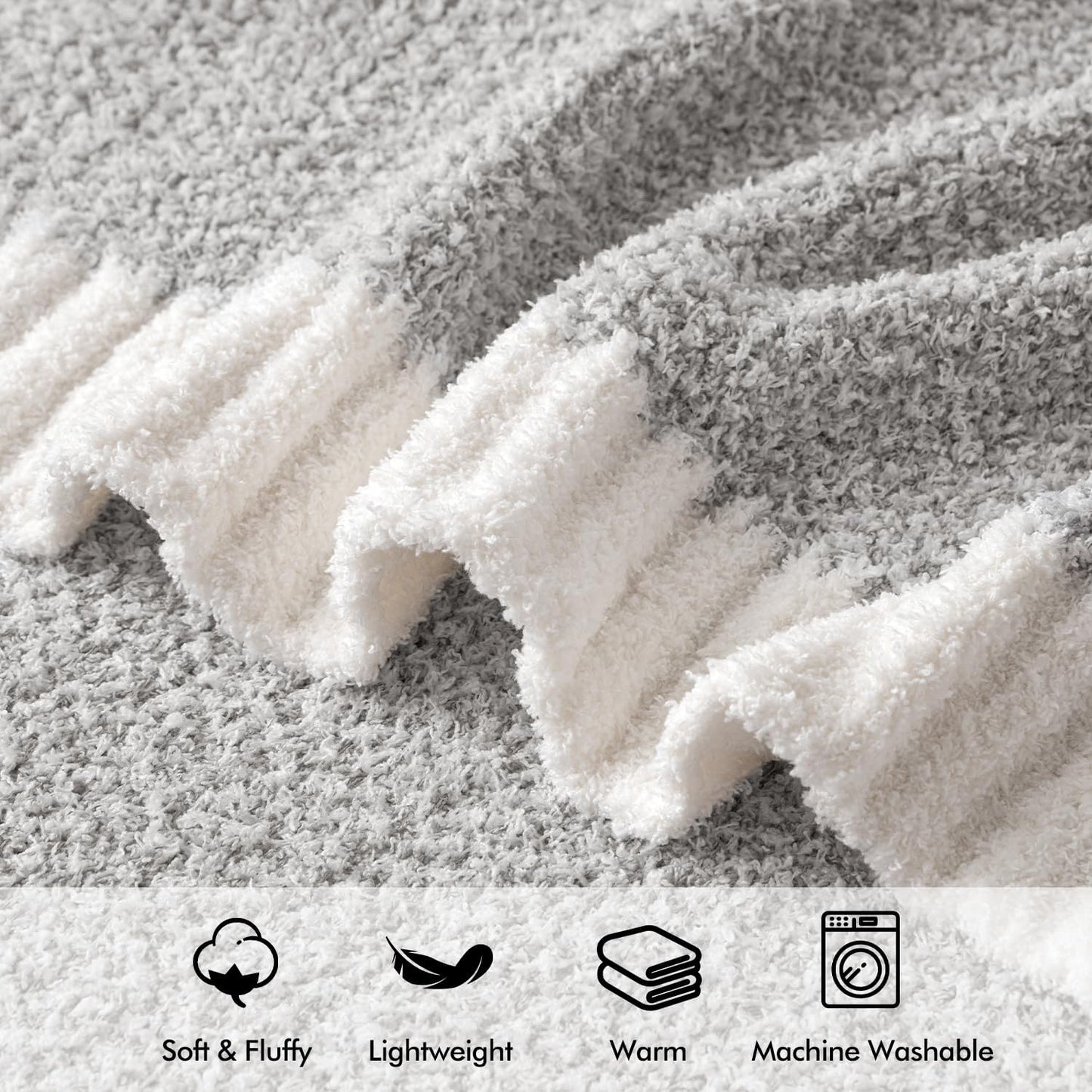 MIULEE Super Soft Throw Blanket for Couch, Light Grey Cozy Fluffy Warm Blankets Lightweight Knit Throw Blankets for Sofa, Bed, Chair, Living Room, Camping, Picnic, 60 x 80 inch
