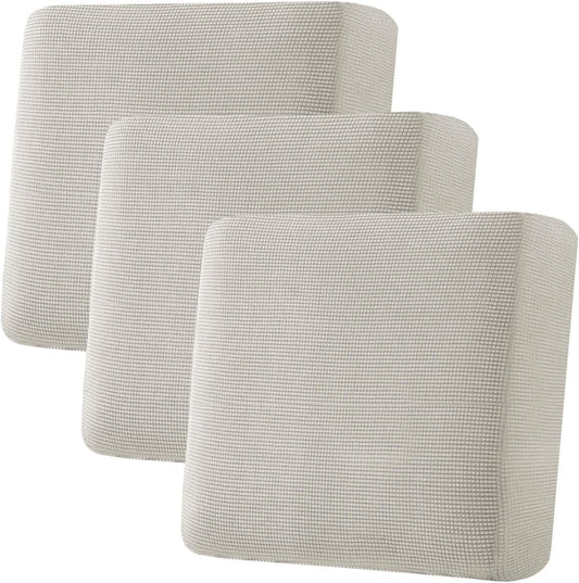 H.VERSAILTEX Super Stretch Individual Seat Cushion Covers - Sofa & Couch Cushion Slipcover Sets - Thick Jacquard Textured Twill Fabric (3 Piece XL Sofa Cushion Covers, Island Fossi)