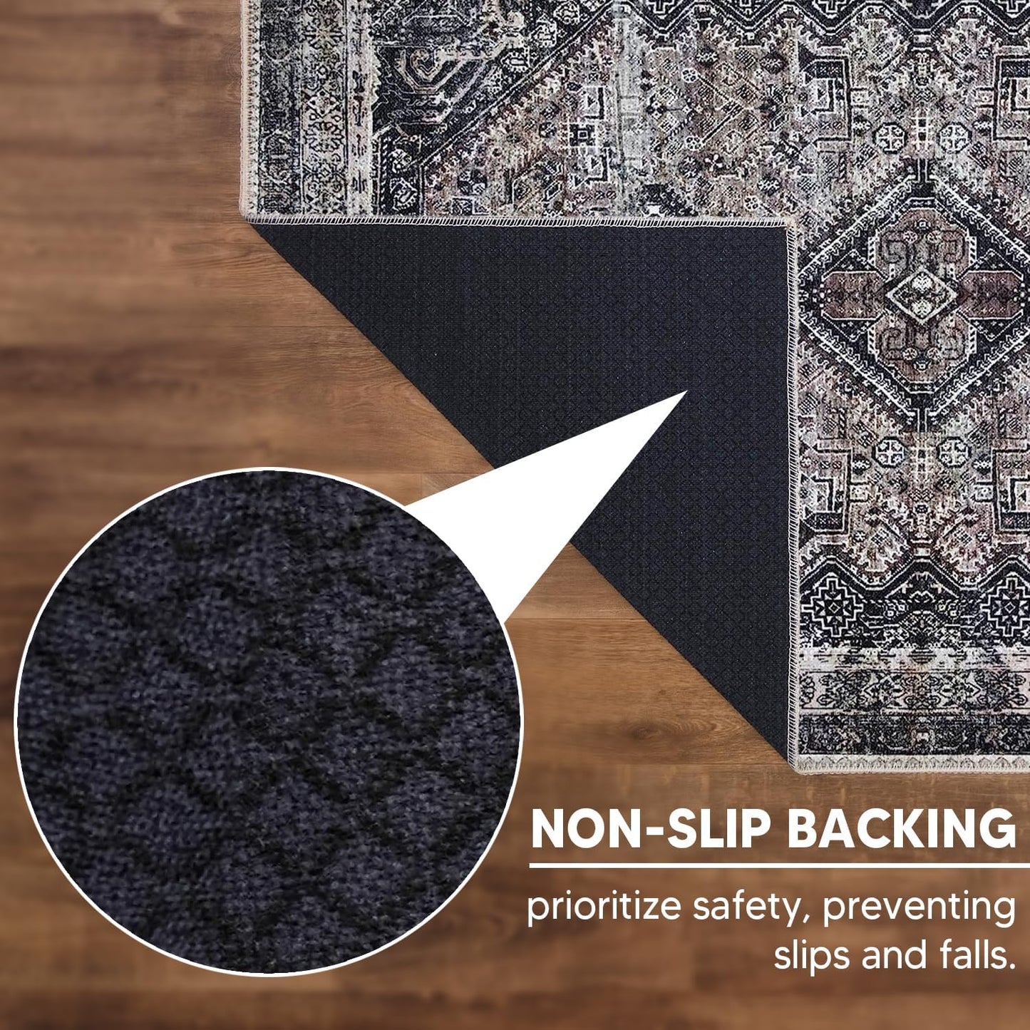 Keen Home Design 8x10 Rug - Machine Washable Area Rug with Non-Slip Backing, Ideal for Living Room, Dining Room, Bedroom - Vintage, Easy Clean, Durable, Low Pile Rug - (8' x 10')