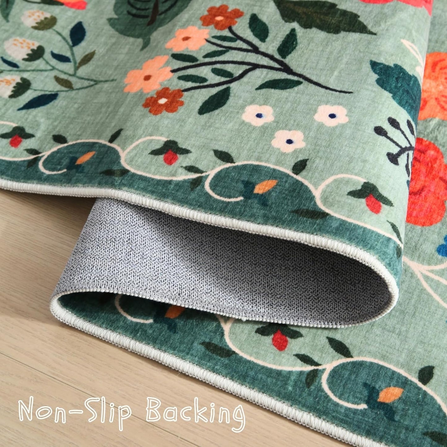 Door Mat Indoor Entrance 2x3 Rug Machine Washable Boho Floral Small Area Rug Non-Slip Low Pile Throw Rugs for Entryway, Kitchen, Front Door Indoor Entrance, Entry, Kids Room (Green)