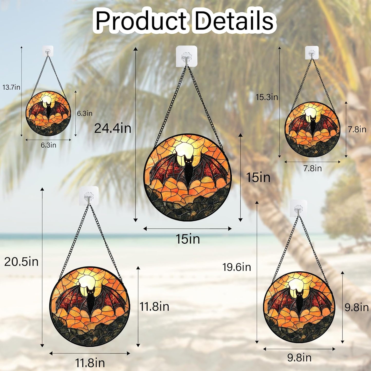 Stained Glass Window Hanging, Black Bat Sun Catcher for Door Home Decor Animal Suncatcher Christmas Mother's Day Birthday Gifts for Women Men Mom and Nana 6.3 in