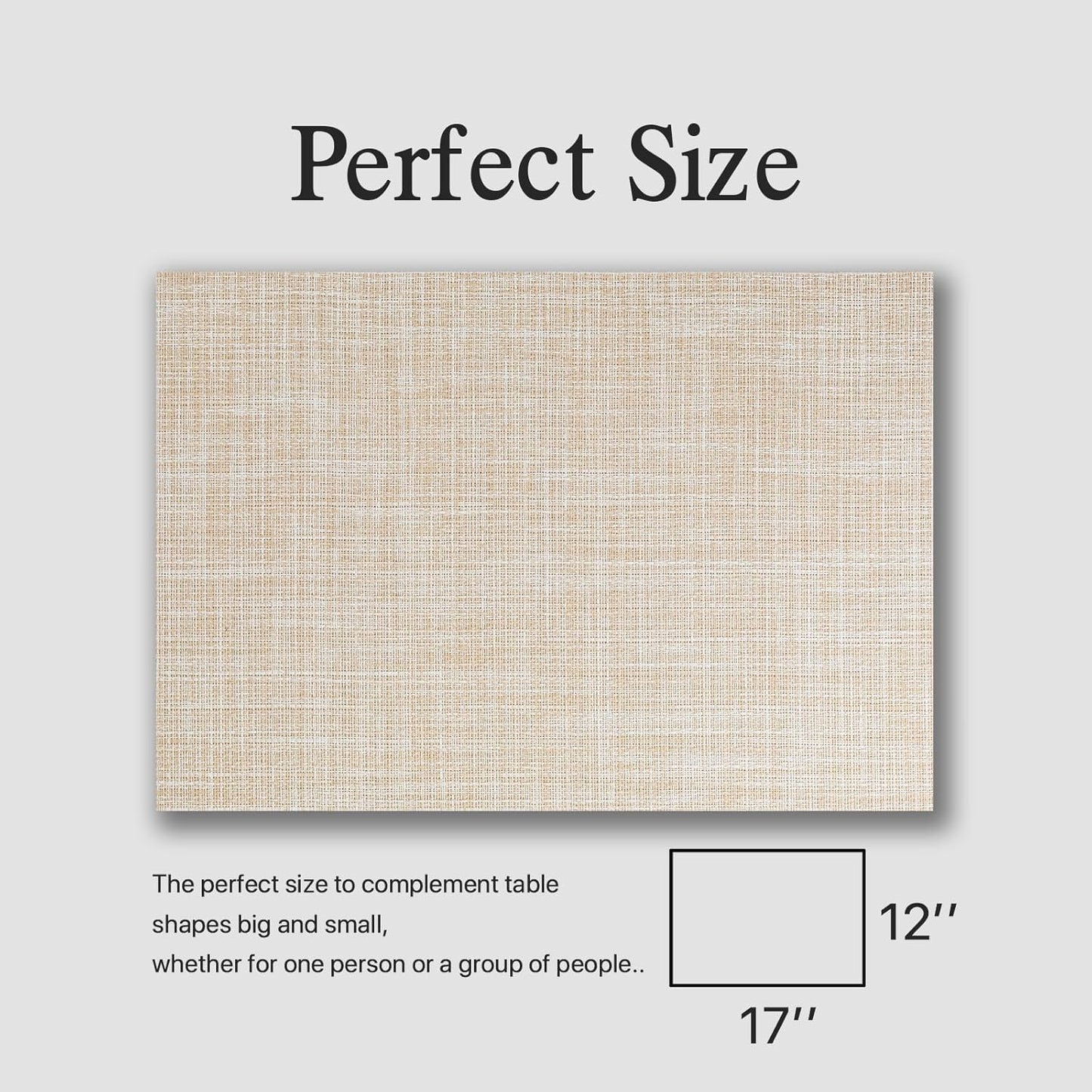 Placemats Set of 8 - Easy Clean Woven Vinyl Placemat for Dining Table, Indoor/Outdoor Place Mats, Washable PVC Table Mats（Beige）
