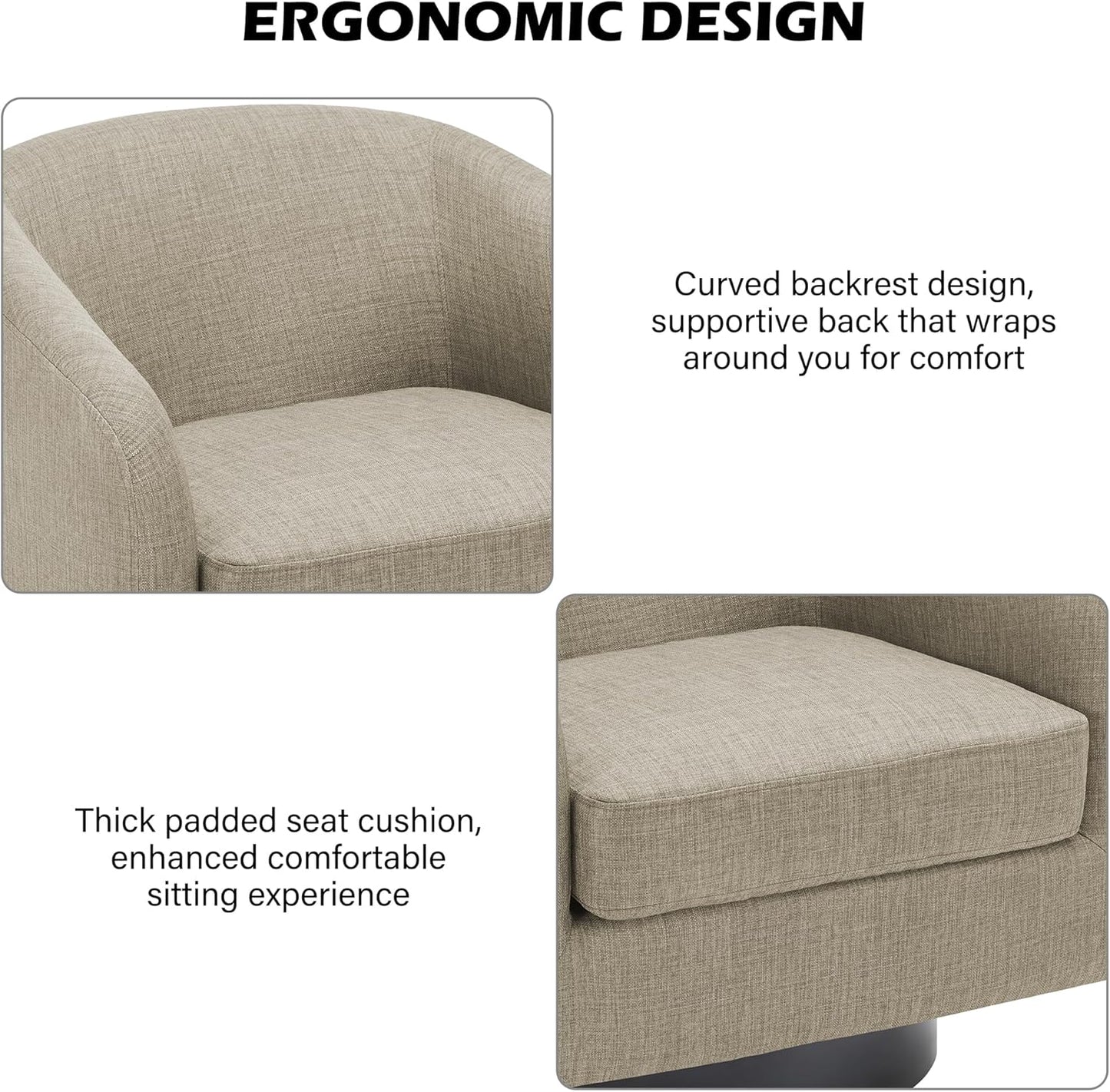 Swivel Barrel Accent Chair, Modern Round Linen Arm Chair for Living Room, Bedroom, Comfy Club Reading Chairs for Adults（Linen Fabric, Light Brown, Set of 4