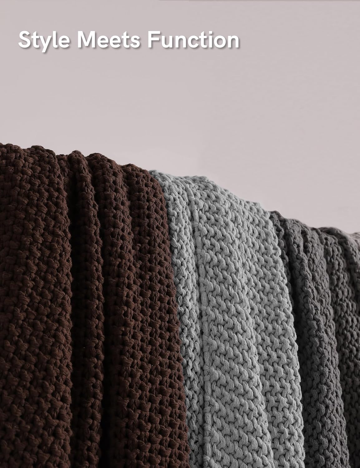 YnM Chunky Cotton Knit Throw Blanket, Cable Knit Throws for Bed Couch Sofa, Comfy & Relaxing, Decorative Piece for Farmhouse Modern Boho Rustic Scandinavian Chic Vibe, Moon Grey 60x80 Inches