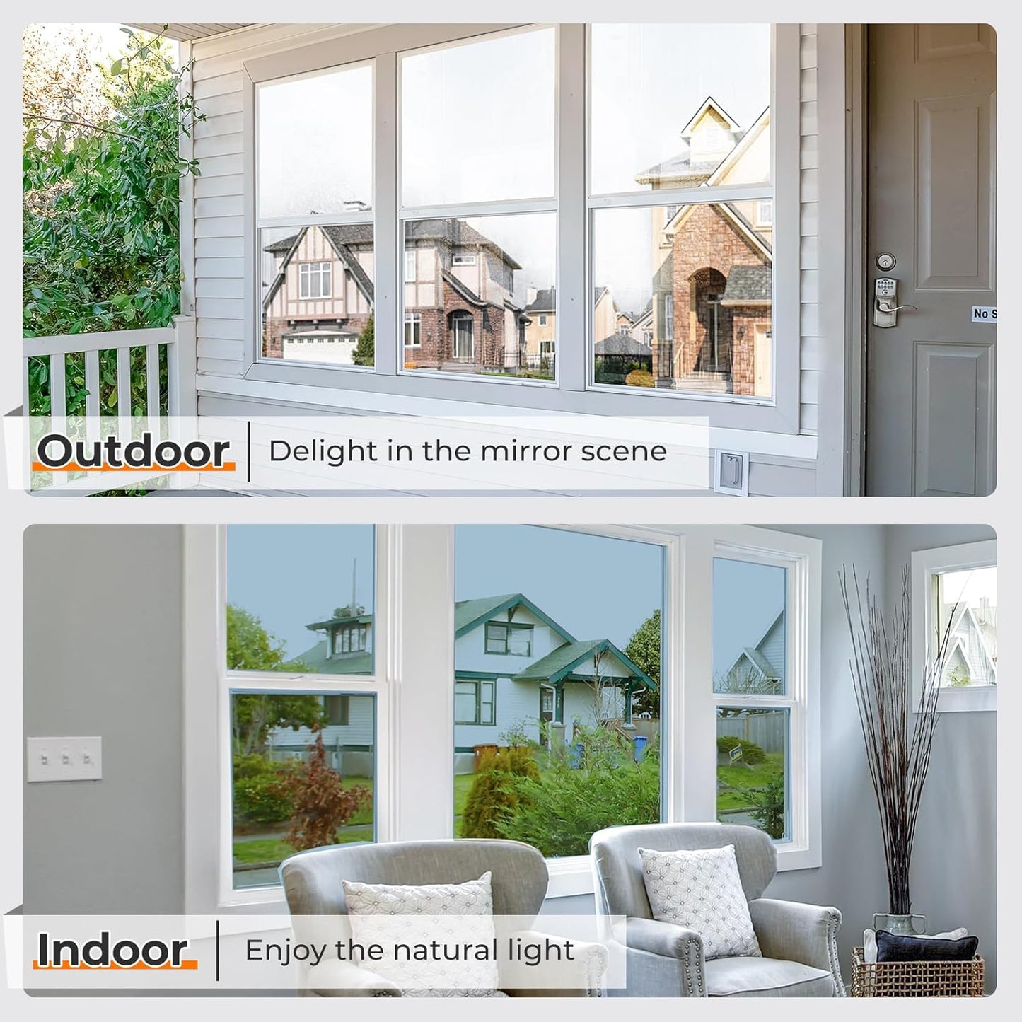 DOWELL Window Privacy Film, One Way Window Tint for Home, Static Cling Anti UV Sun Blocking Reflective Mirror Film, Heat Control See Out Not in Glass Tinting, Silver, 35.4" x 157.5"