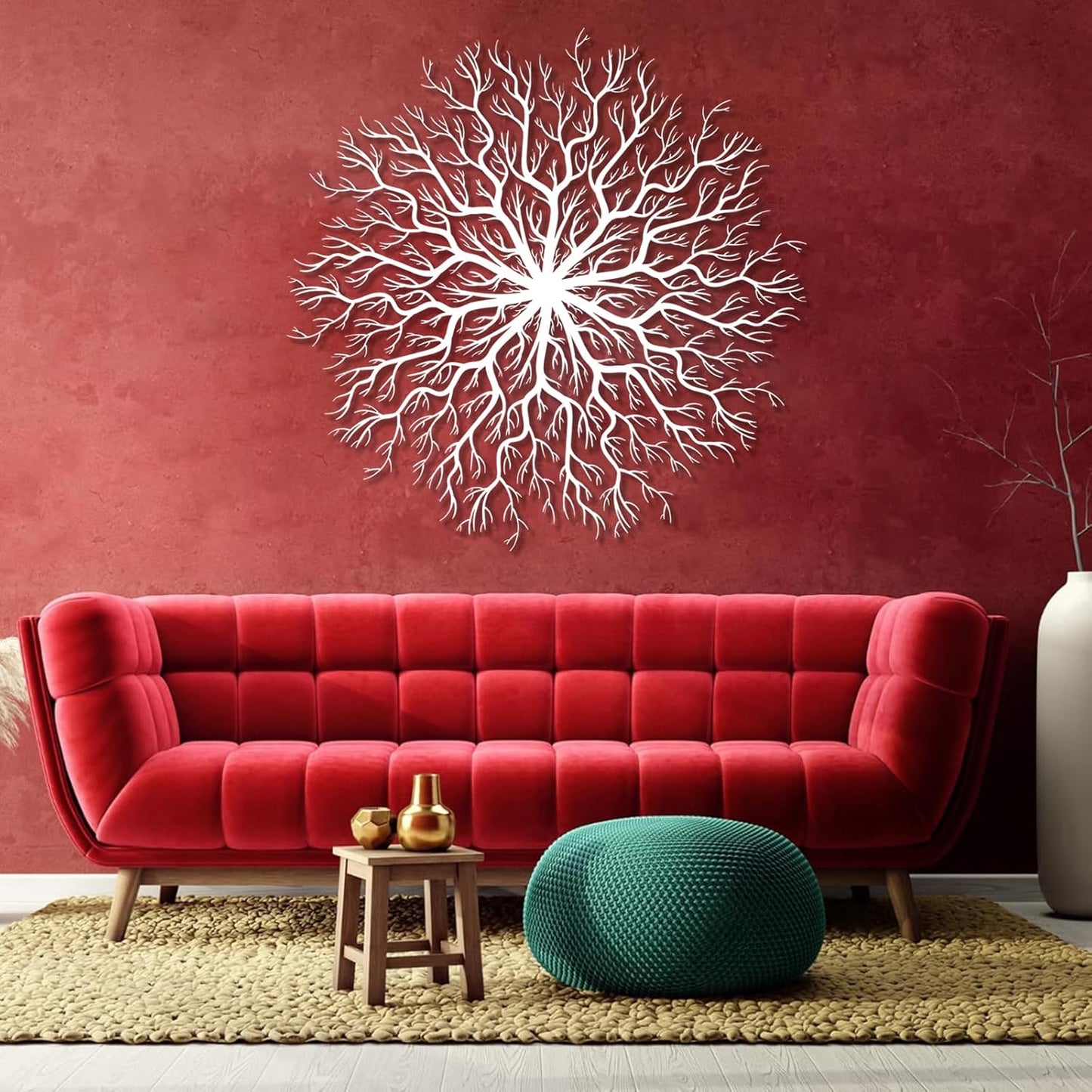 Tree of Life Metal Wall Art, Metal Tree Wall Art, Large Round Sculpture, Round Branch Wall Decor, Large Branch Artwork, Nature Sign, Wall Decor for Living Room, Housewarming Gift (White, 35"x35"|90x90cm)