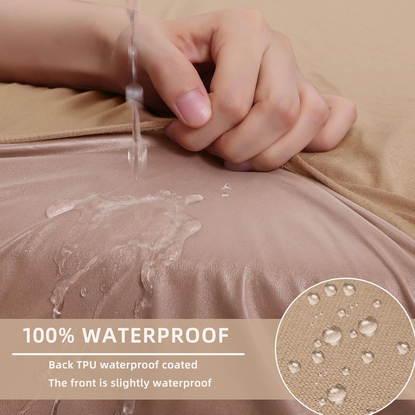 hyha Waterproof Couch Cushion Covers, Stretch Sofa Couch Seat Slipcover for Dog Washable, Non-Slip Waterproof Outdoor Cushion Covers for Patio Furniture Replacement (1 Piece for Medium, Camel)