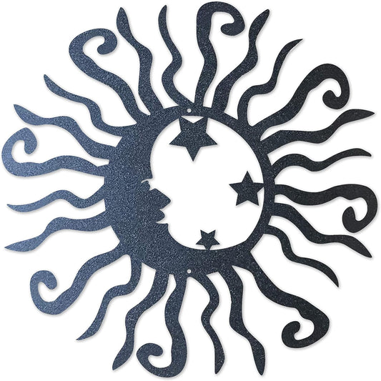 Riverside Designs Wacky Solar Moon Metal Wall Art Steel Outdoor Decor | Heavy-Duty and Waterproof | Made in USA (Black, 12L x 12W)