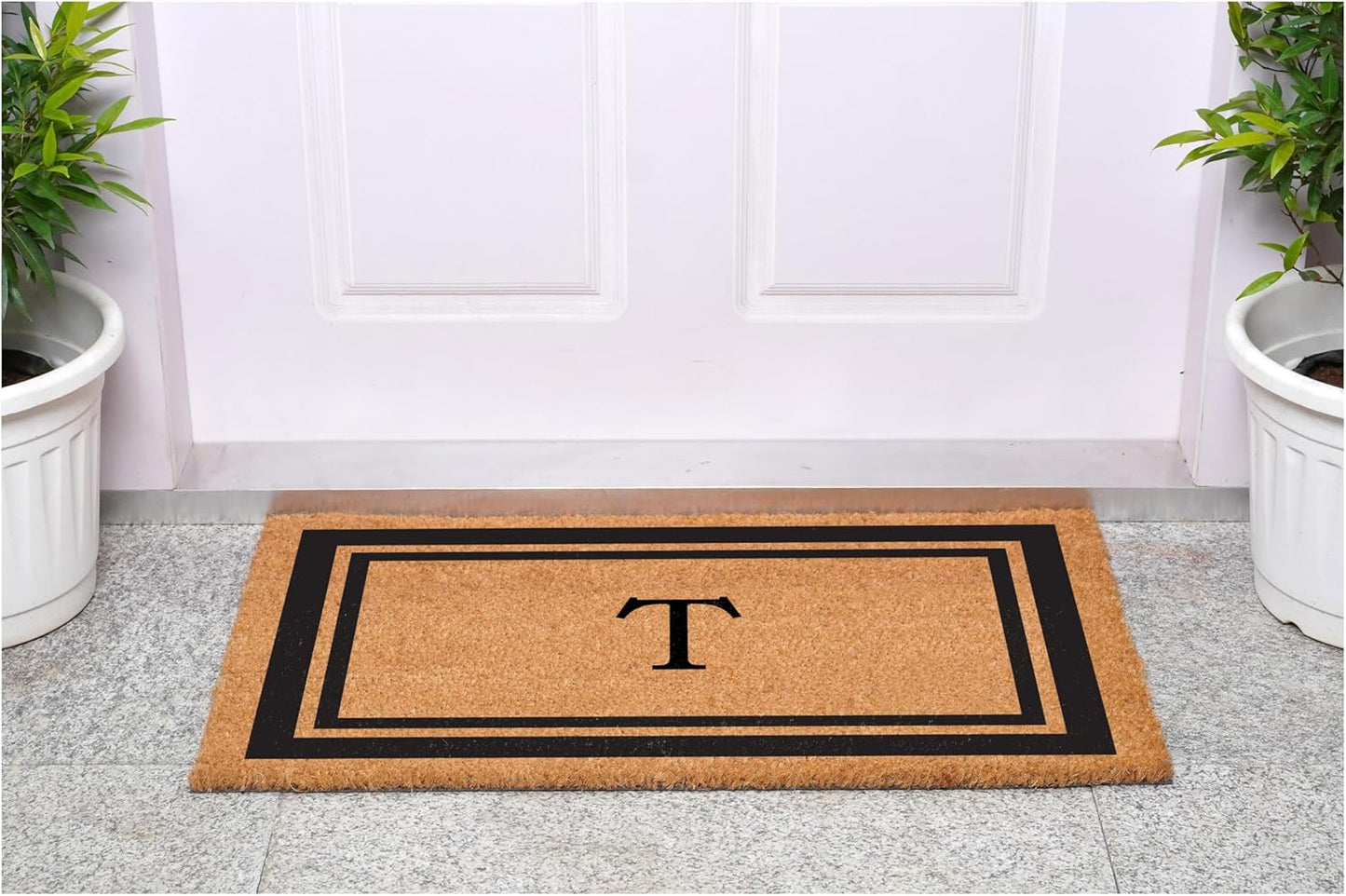 Calloway Mills 152962436T Black Border 24" x 36" Monogram Doormat, (Letter T)
