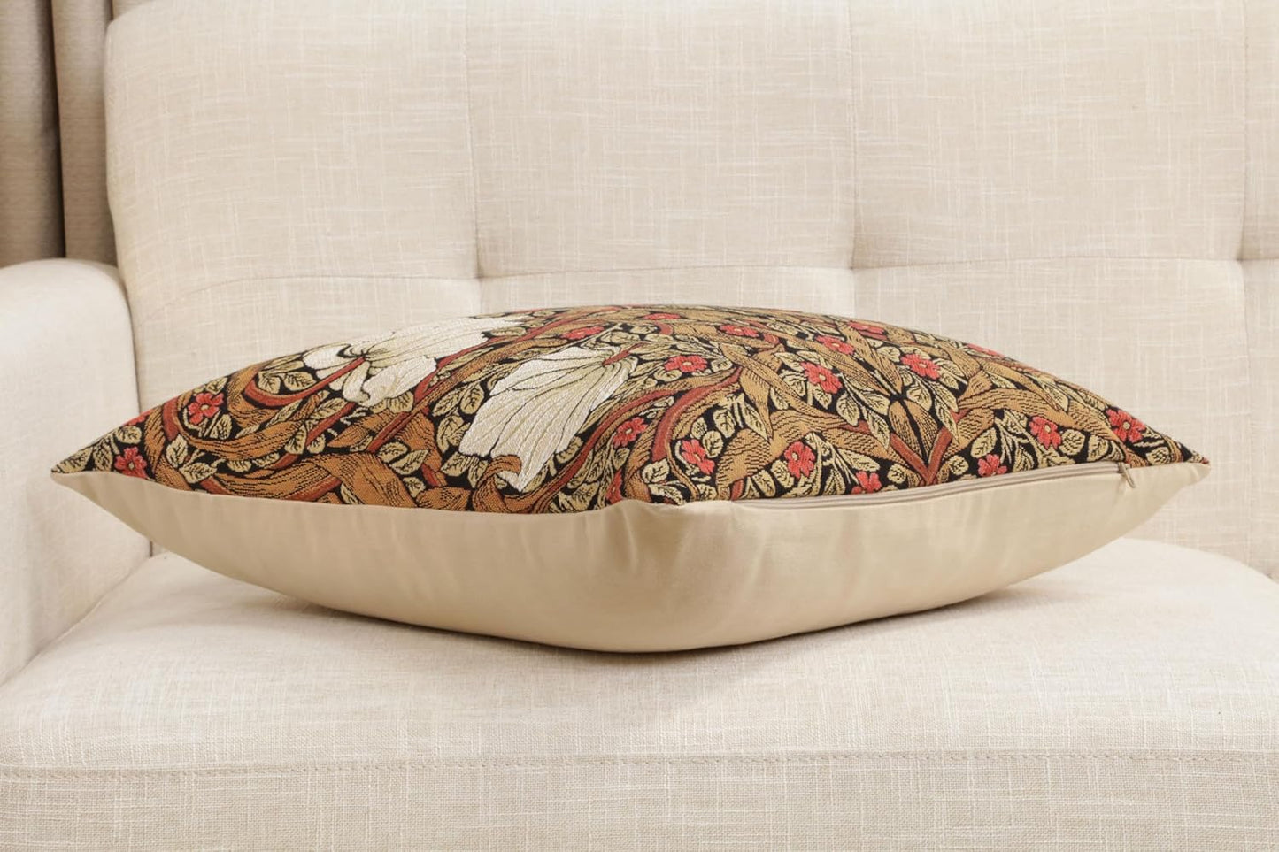 Charlotte Home Furnishings Pimpernel Tobacco Brown Floral Throw Pillow Cover 18” x 18” – Botanical Tapestry Cushion Cover for Sofa or Bed | Jacquard Woven in Europe | Insert Not Included